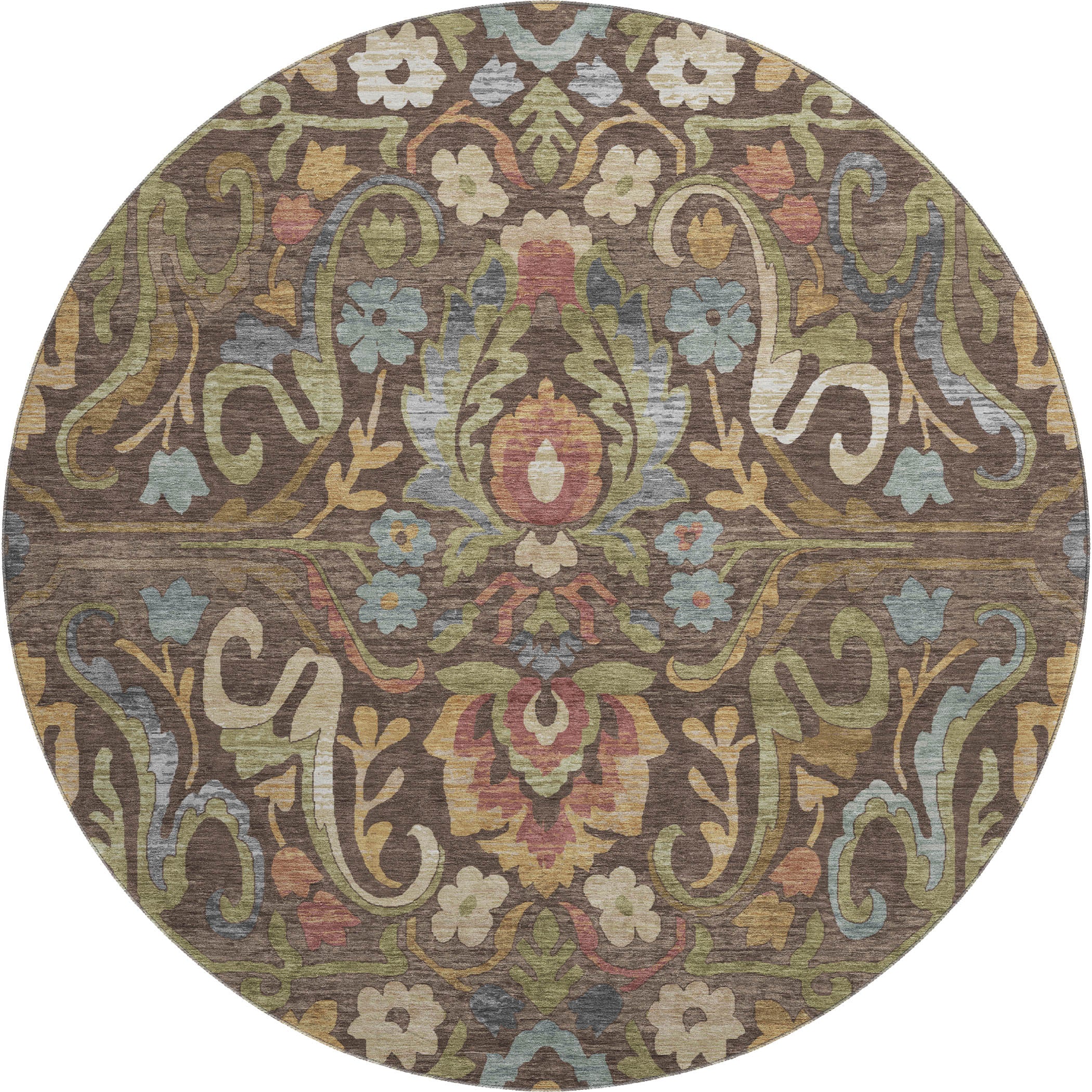 Nairobi Machine Washable Transitional Chocolate Brown Rug 8' x 8' #shape_Round
