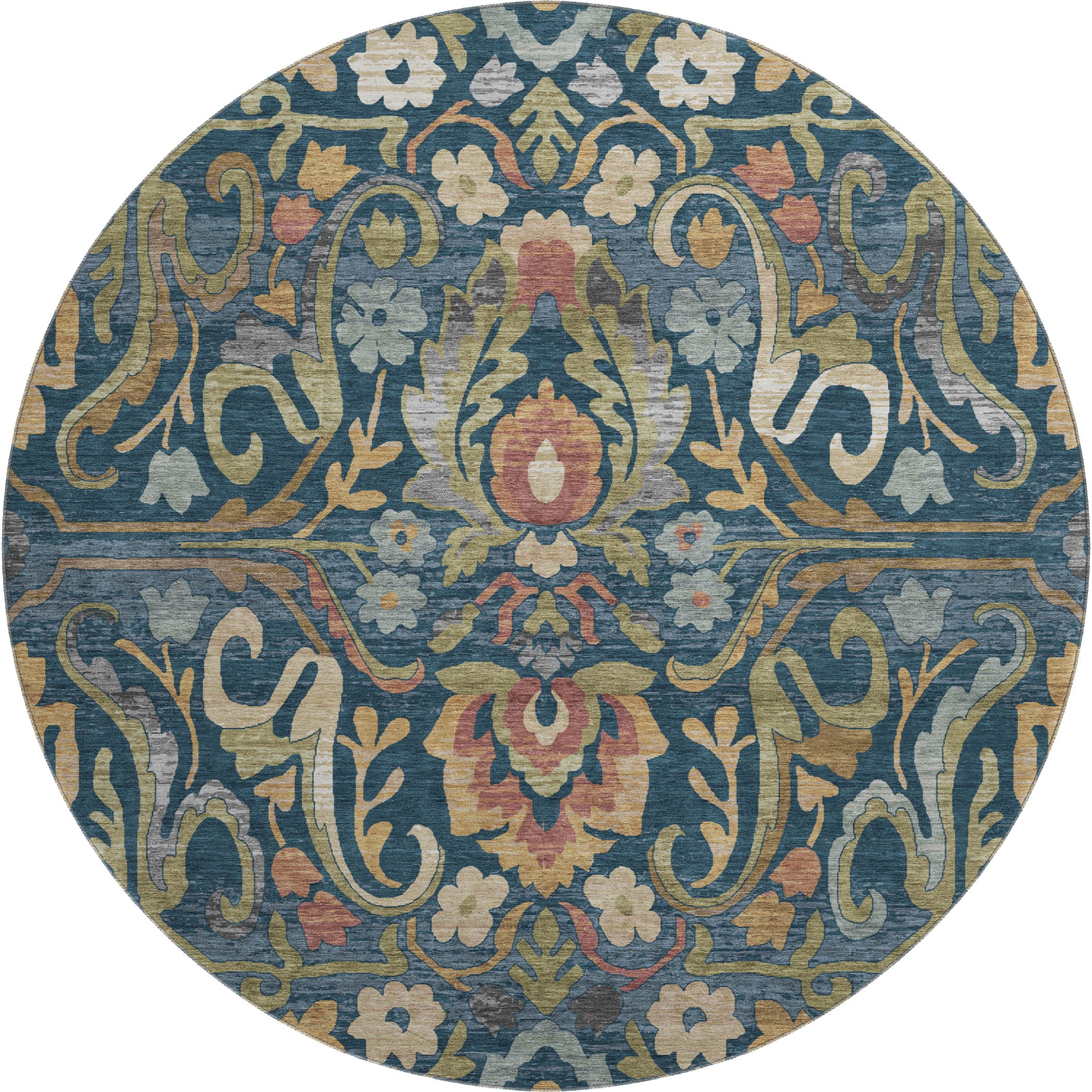 Nairobi Machine Washable Transitional Navy Blue Rug 8' x 8' #shape_Round