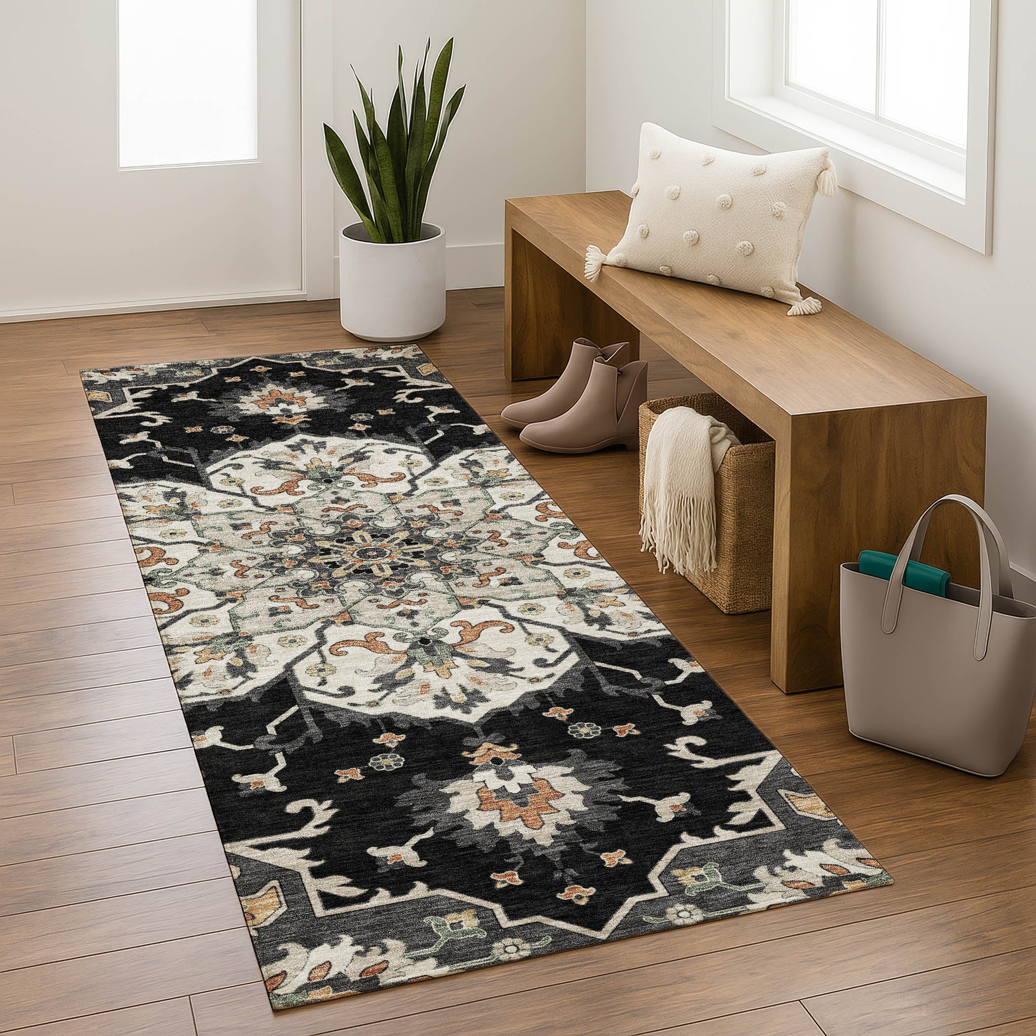 Budapest Machine Washable Traditional Black Rug 2'3" x 7'6" #shape_Runner