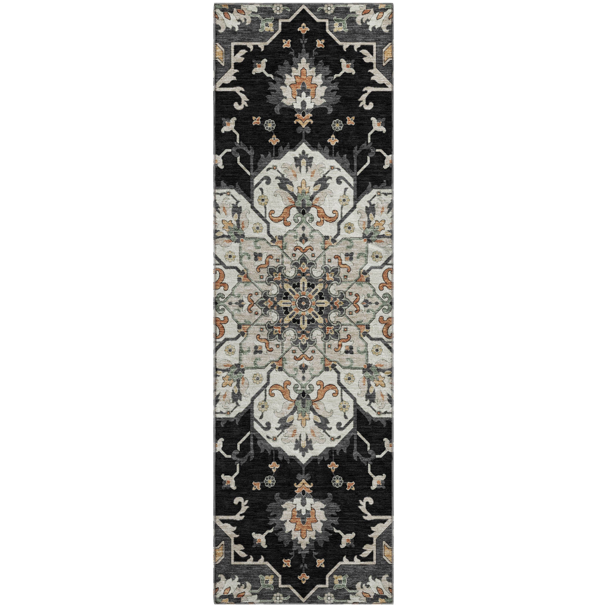 Budapest Machine Washable Traditional Black Rug 2'3" x 7'6" #shape_Runner