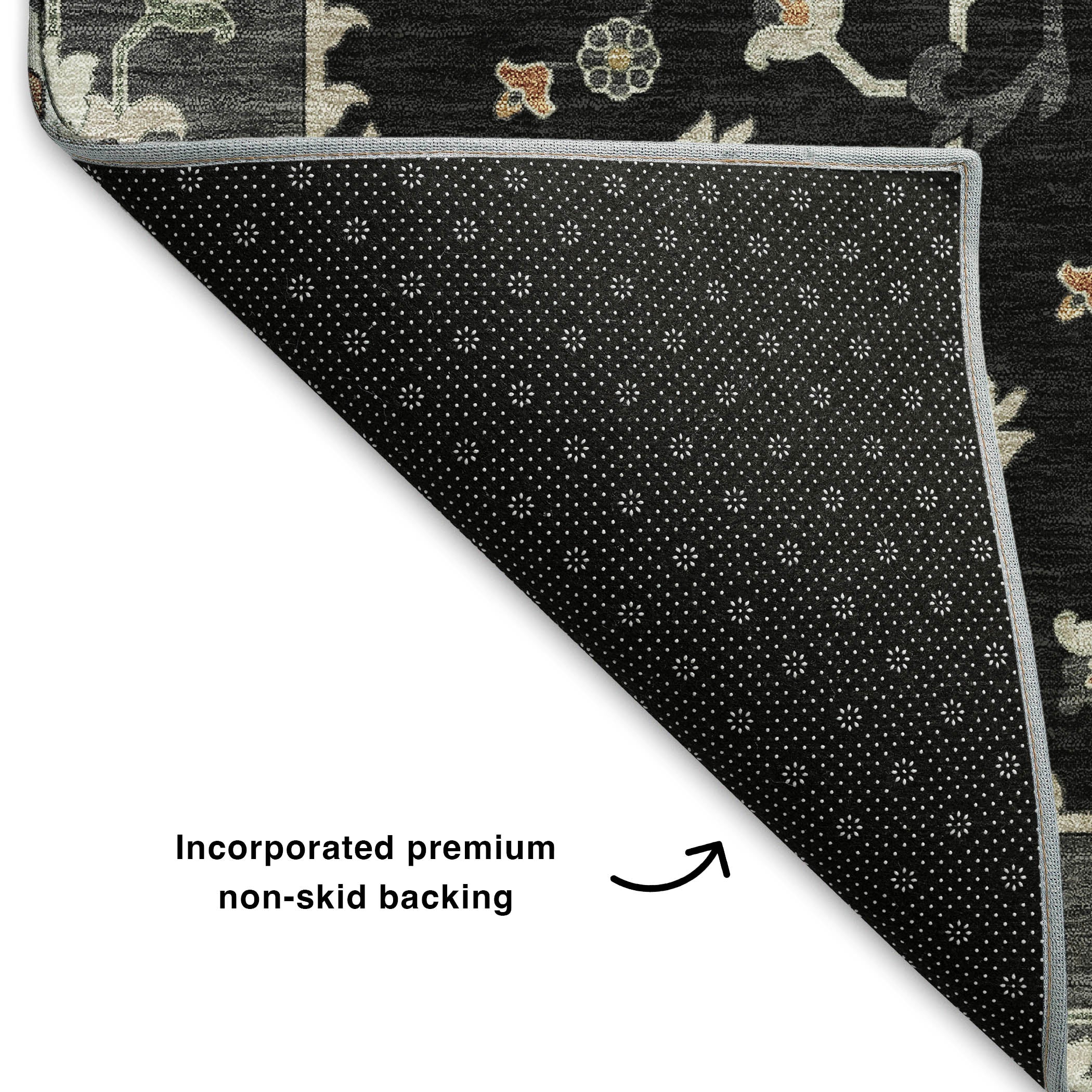 Budapest Machine Washable Traditional Black Rug 1'8" x 2'6" #shape_Rectangle