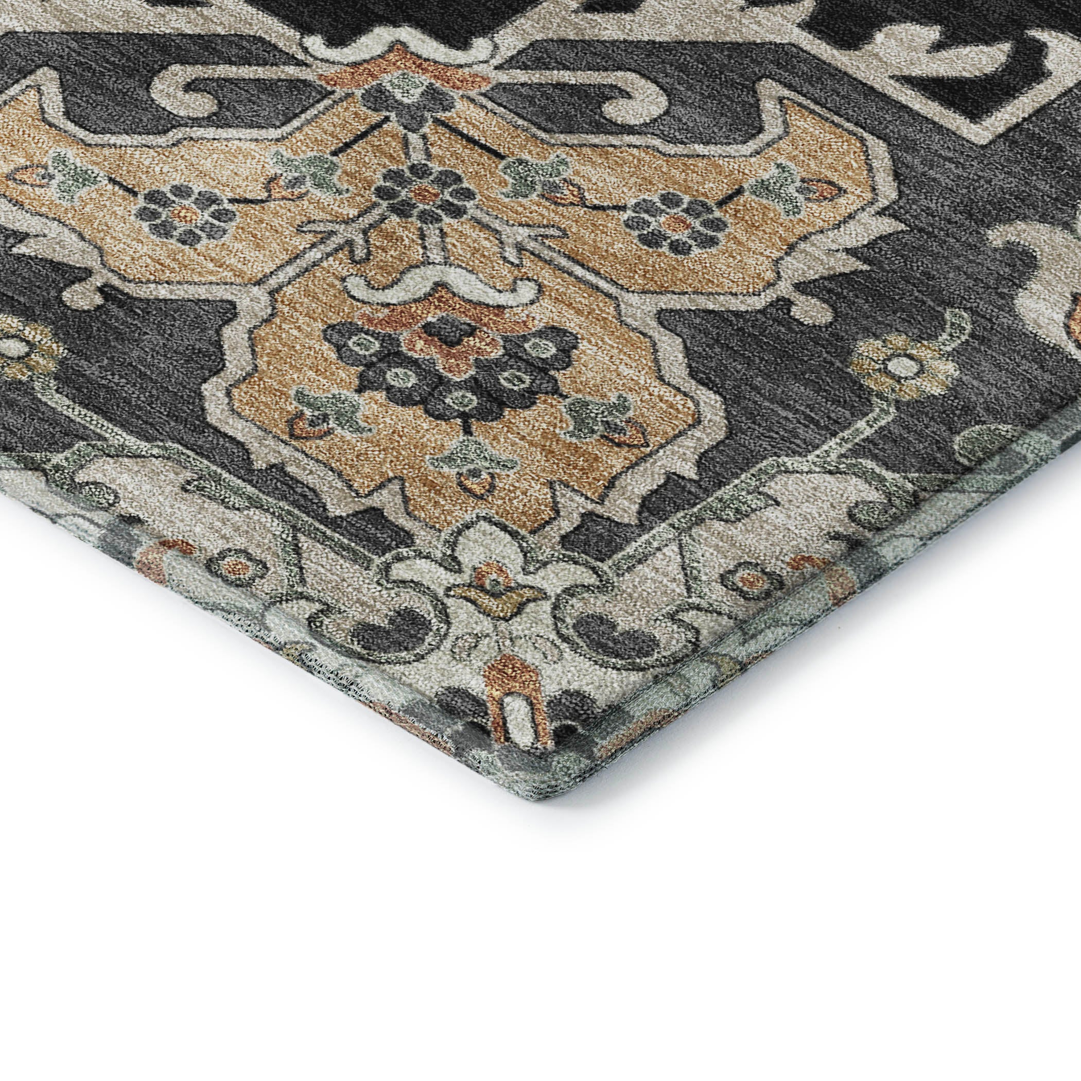 Budapest Machine Washable Traditional Black Rug 1'8" x 2'6" #shape_Rectangle
