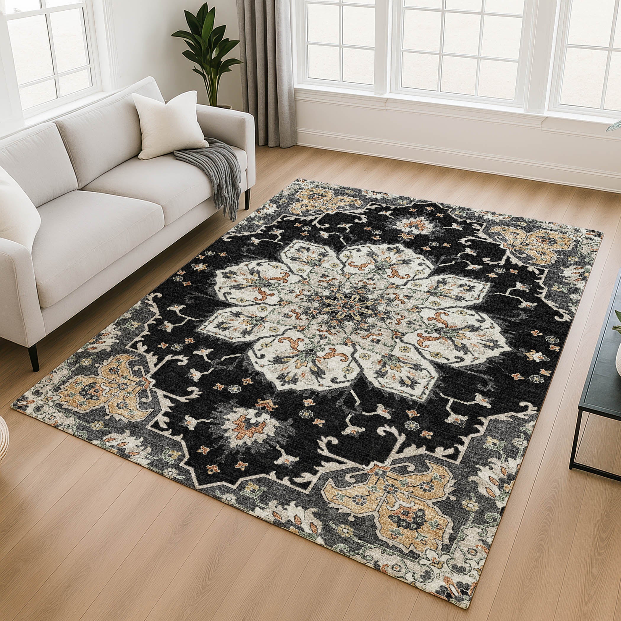 Budapest Machine Washable Traditional Black Rug 2'6" x 3'10" #shape_Rectangle
