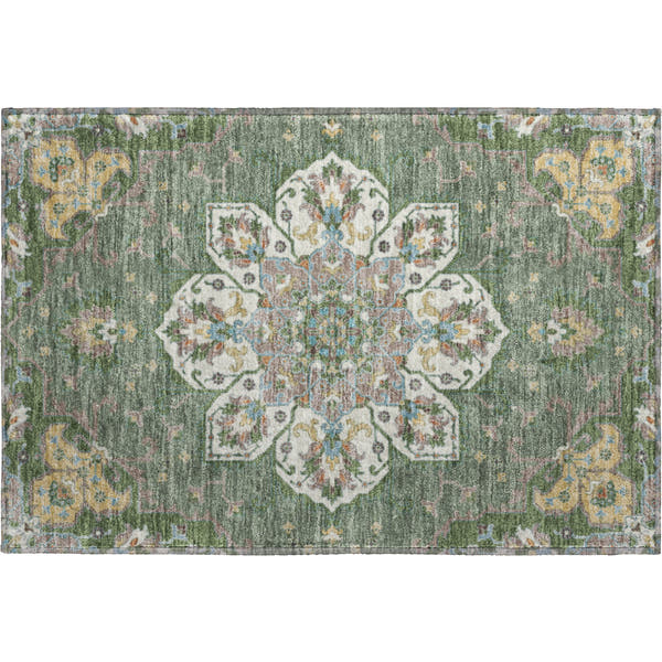 Budapest Machine Washable Traditional Green Rug 1'8" x 2'6"