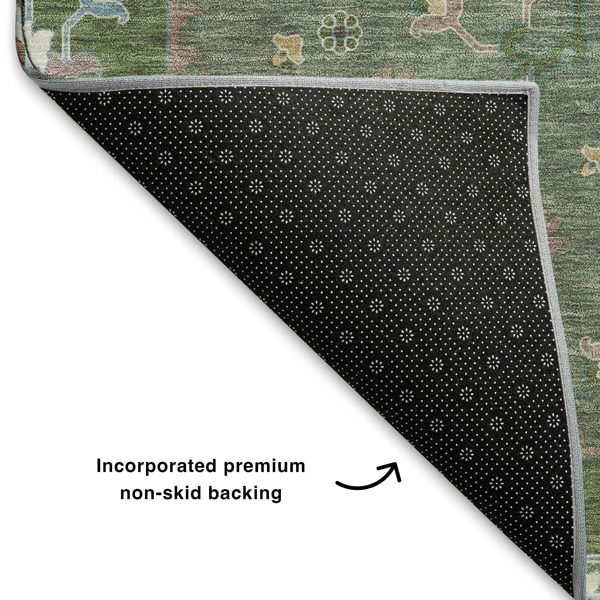 Budapest Machine Washable Traditional Green Rug 1'8" x 2'6" #shape_Rectangle