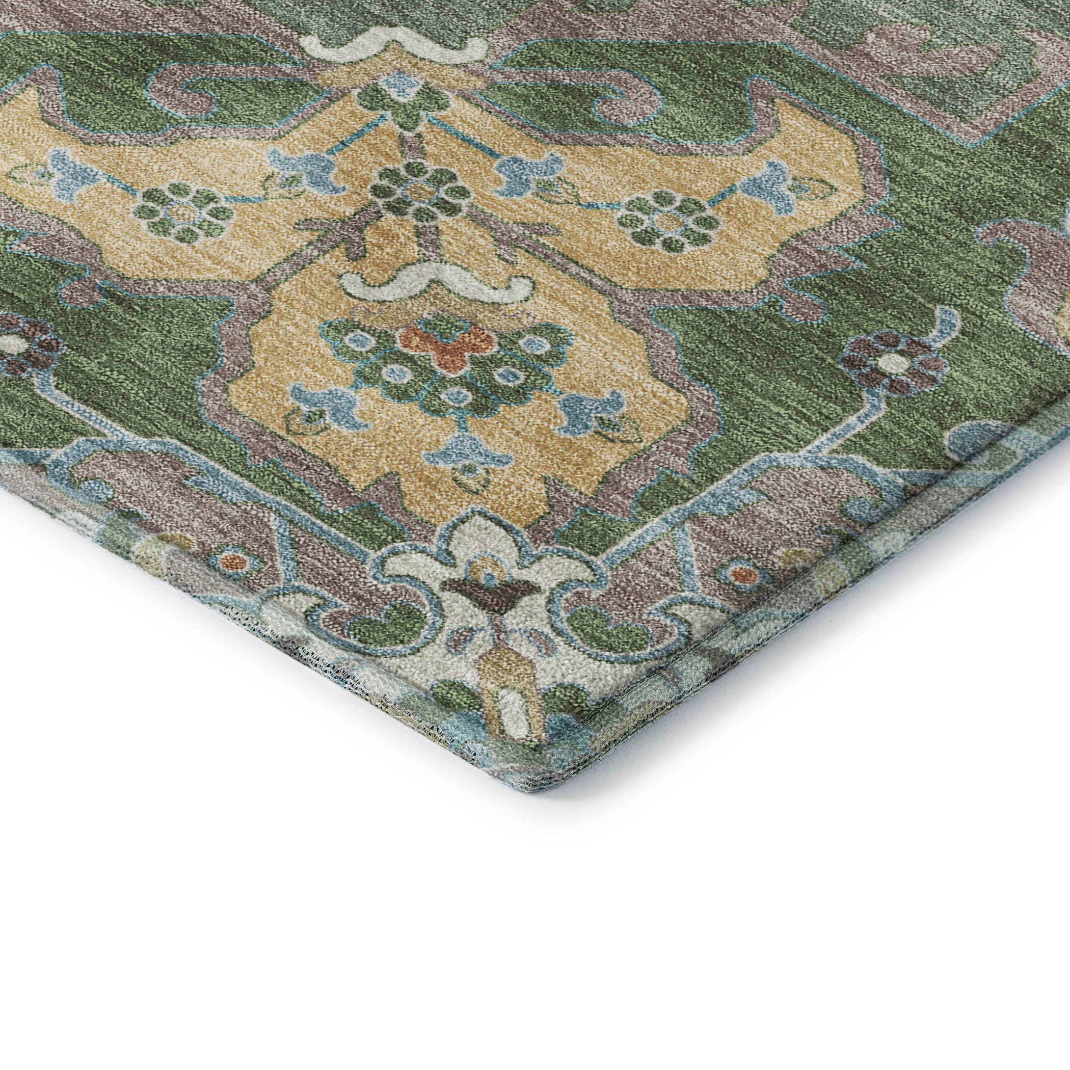 Budapest Machine Washable Traditional Green Rug 1'8" x 2'6" #shape_Rectangle