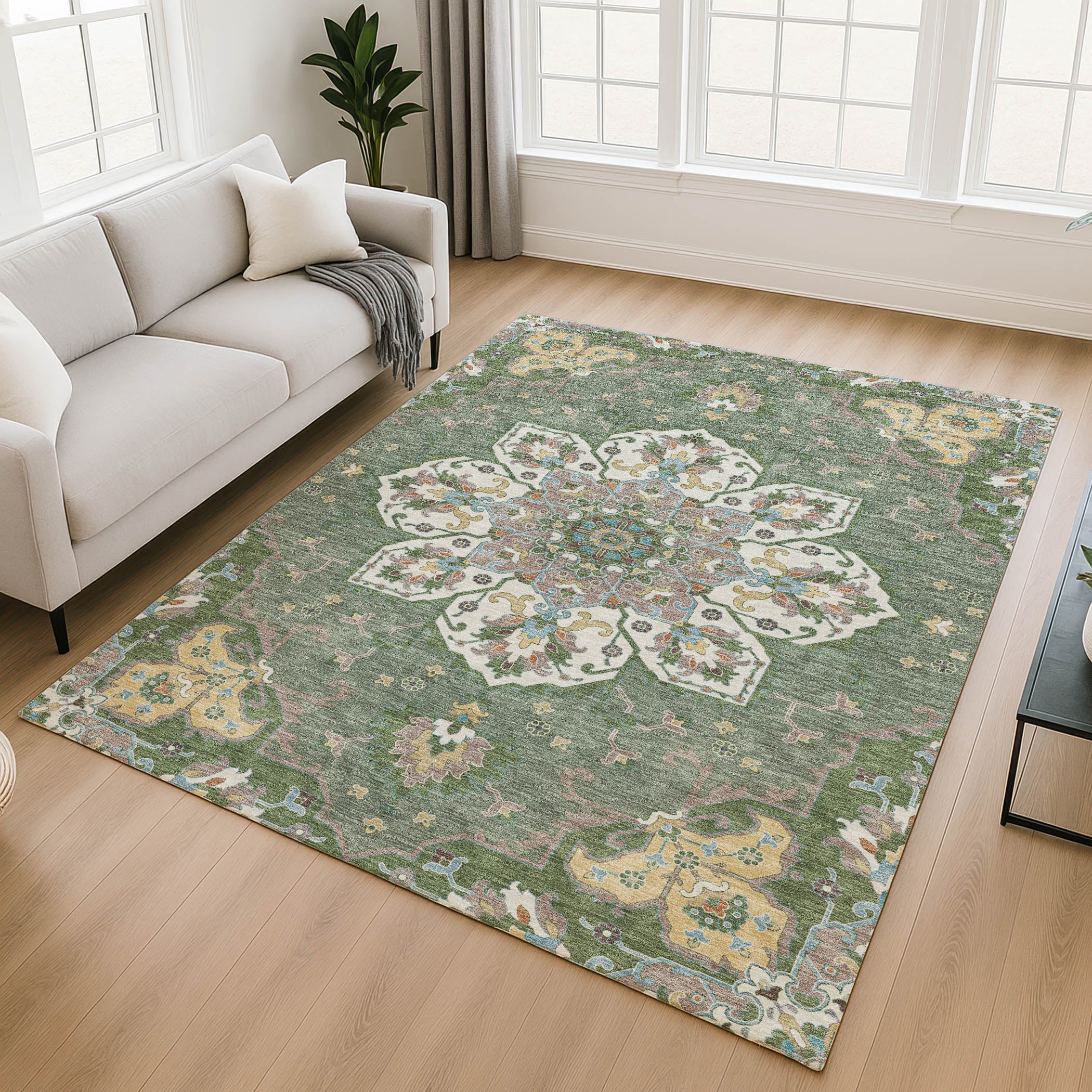 Budapest Machine Washable Traditional Green Rug 2'6" x 3'10" #shape_Rectangle