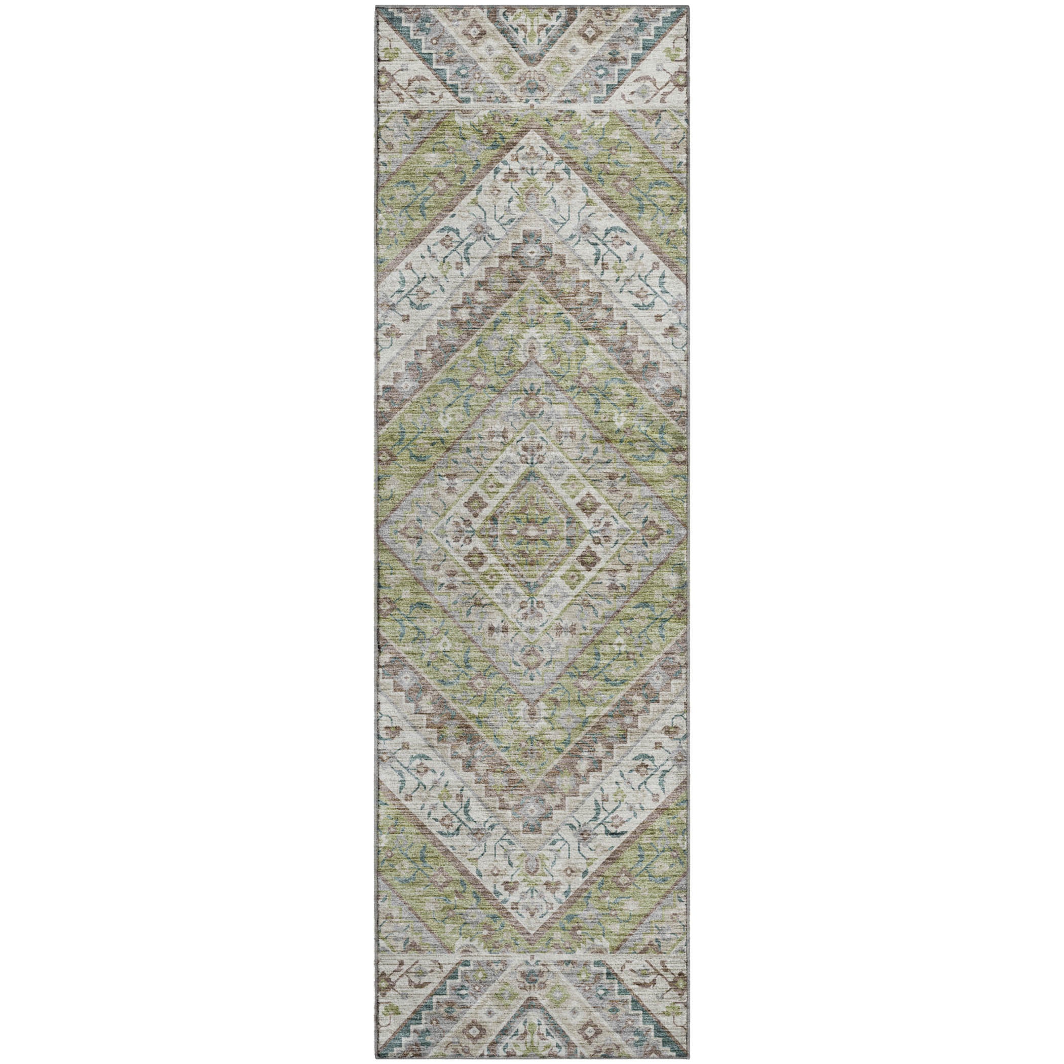 Cusco Machine Washable Transitional Aloe Green Rug 2'3" x 7'6" #shape_Runner
