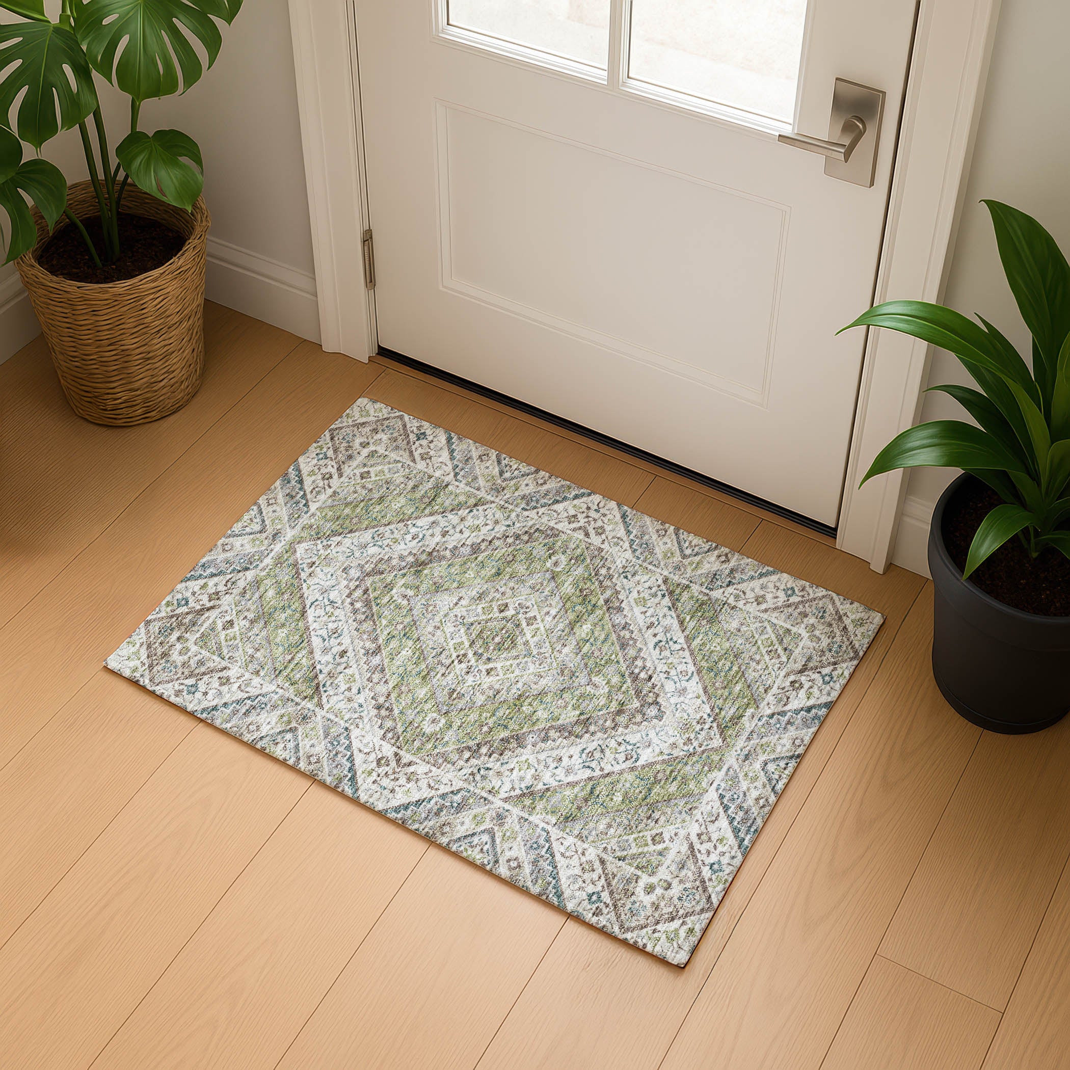 Cusco Machine Washable Transitional Aloe Green Rug 1'8" x 2'6" #shape_Rectangle