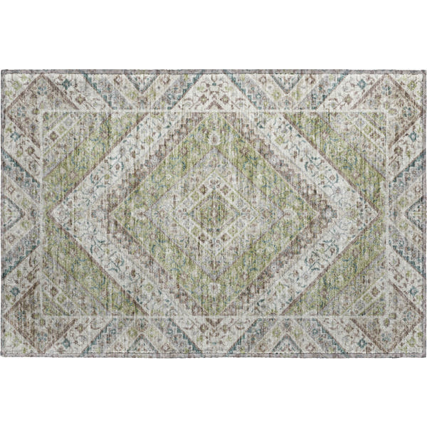 Cusco Machine Washable Transitional Aloe Green Rug 1'8" x 2'6"