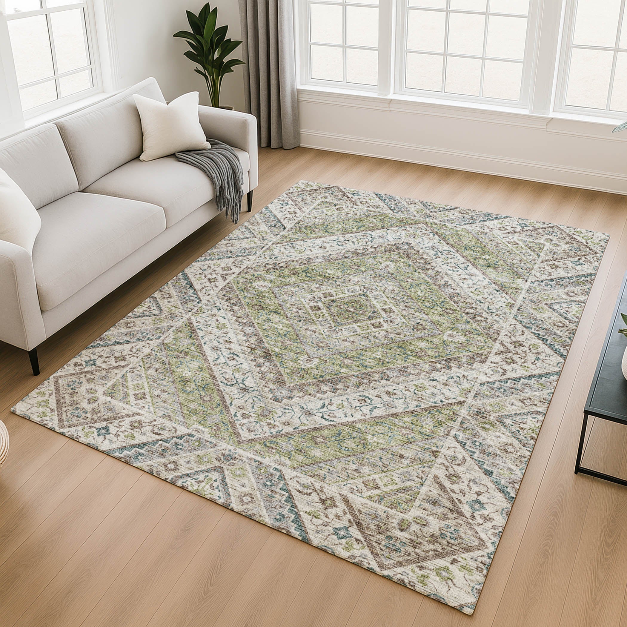 Cusco Machine Washable Transitional Aloe Green Rug 2'6" x 3'10" #shape_Rectangle