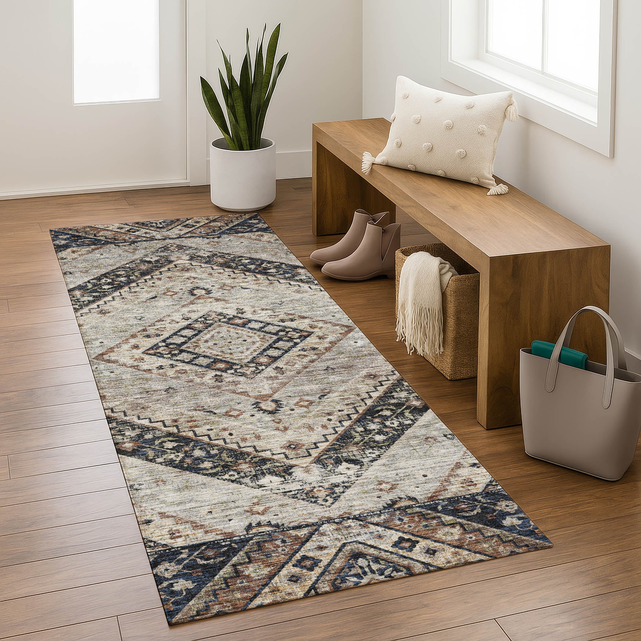 Cusco Machine Washable Transitional Black Rug 2'3" x 7'6" #shape_Runner