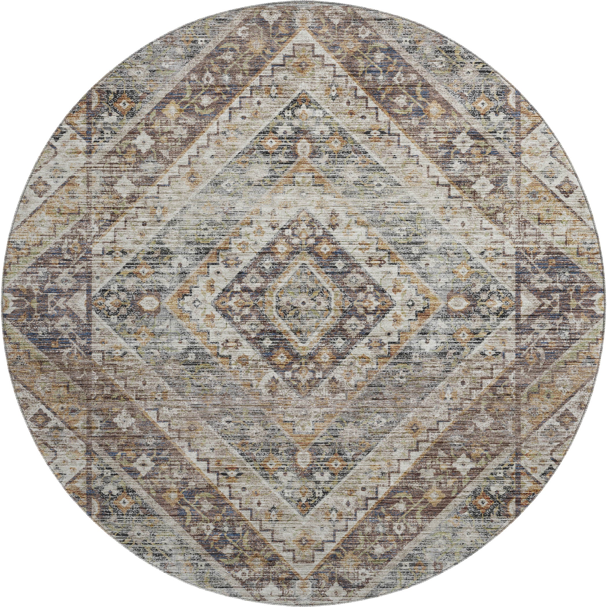 Cusco Machine Washable Transitional Brown Rug 8' x 8' #shape_Round