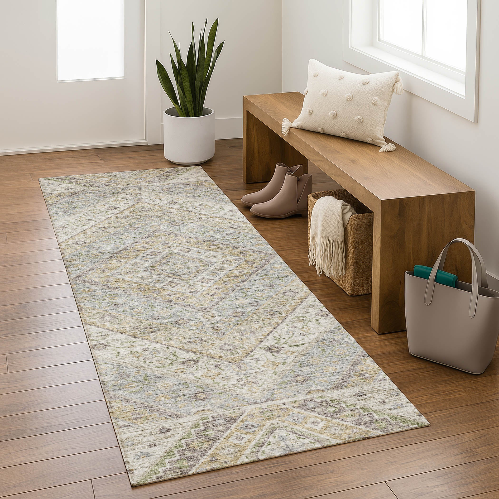 Cusco Machine Washable Transitional Ivory Rug 2'3" x 7'6" #shape_Runner
