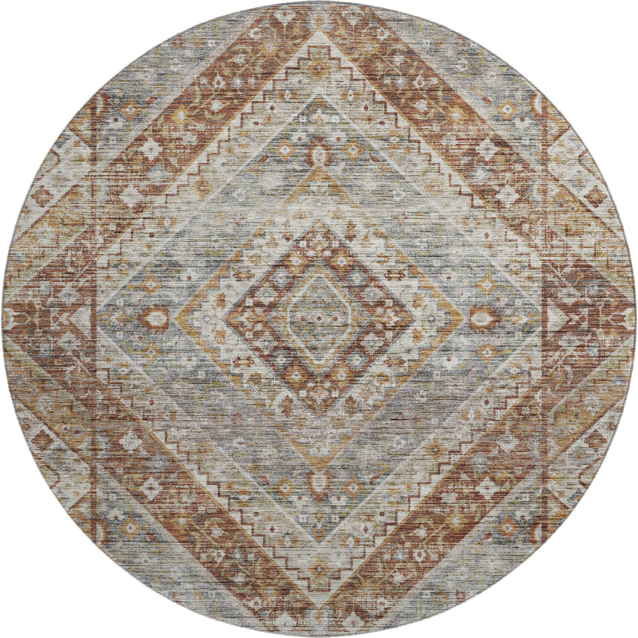 Cusco Machine Washable Transitional Paprika Orange Rug 8' x 8' #shape_Round