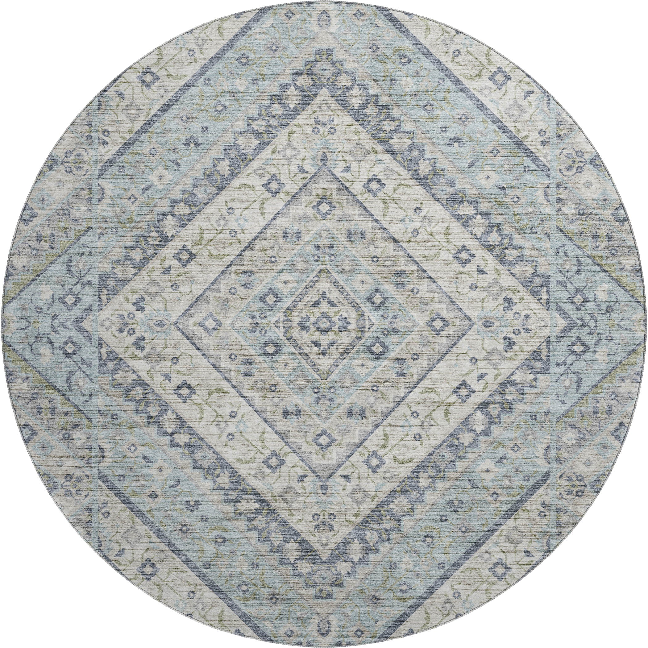 Cusco Machine Washable Transitional Sky Blue Rug 8' x 8' #shape_Round