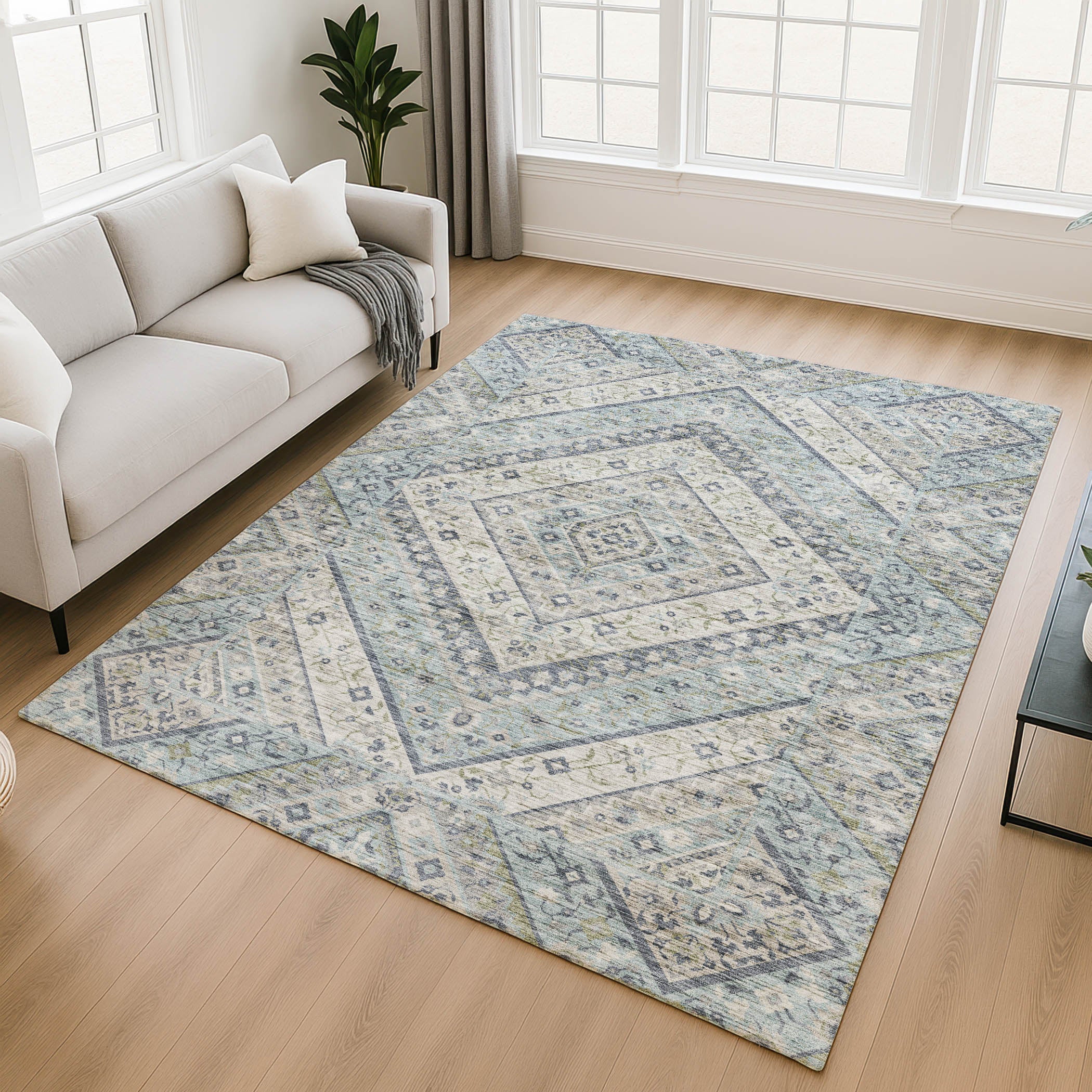 Cusco Machine Washable Transitional Sky Blue Rug 2'6" x 3'10" #shape_Rectangle