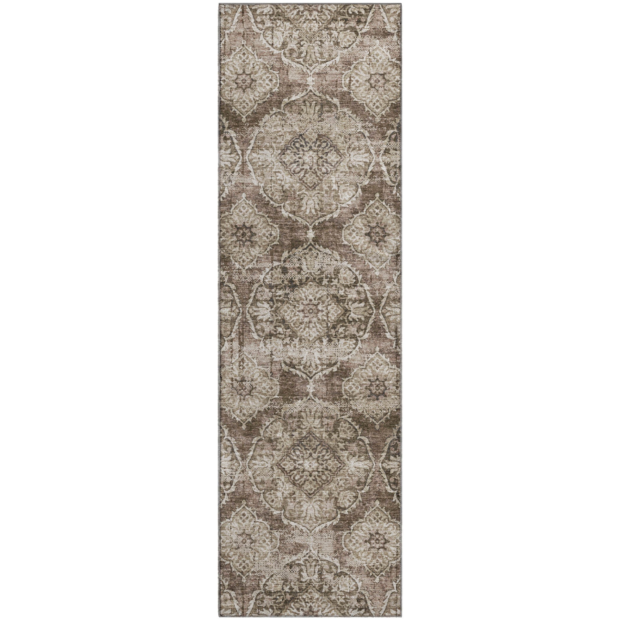 Montevideo Machine Washable Transitional Chocolate Brown Rug 2'3" x 7'6" #shape_Runner