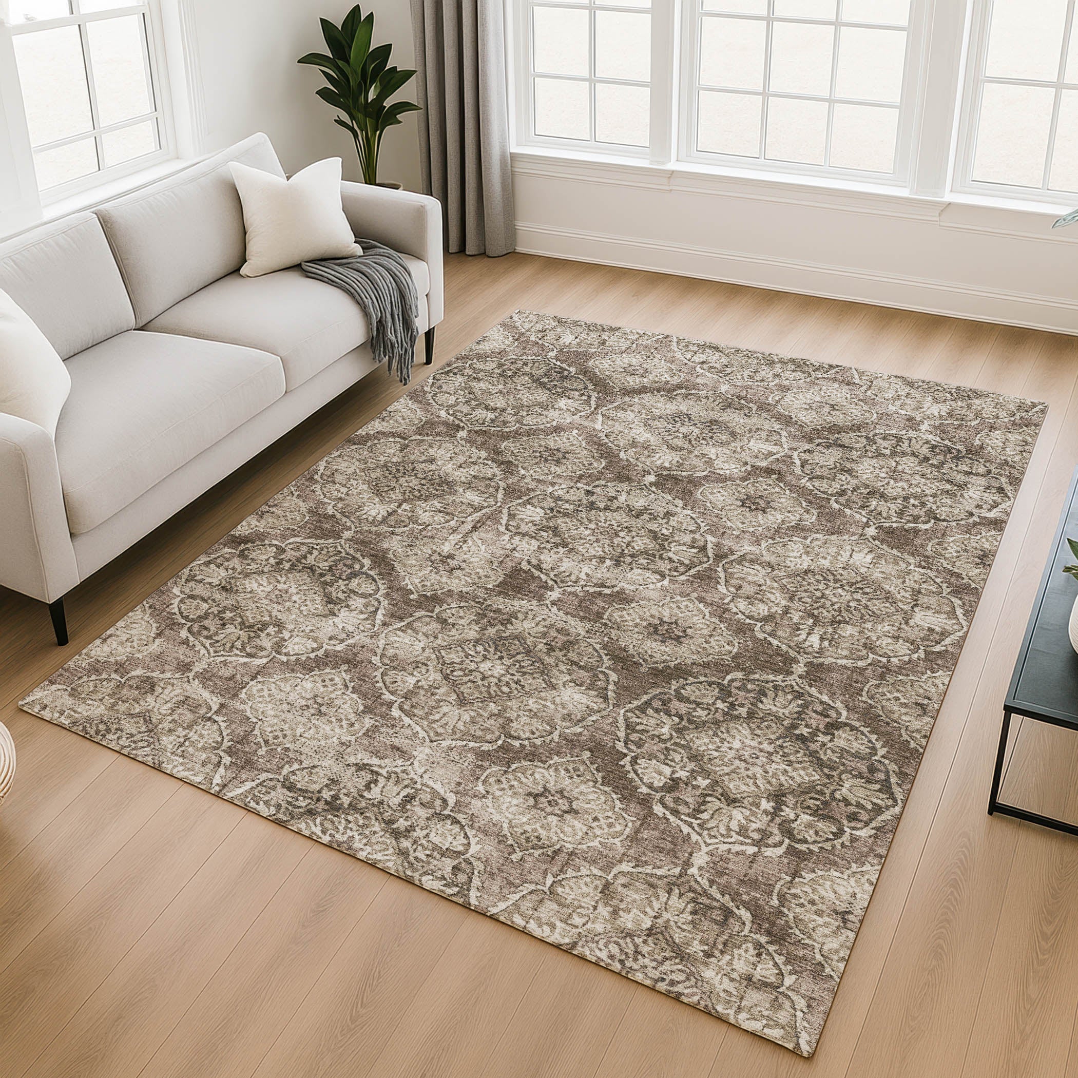 Montevideo Machine Washable Transitional Chocolate Brown Rug 2'6" x 3'10" #shape_Rectangle
