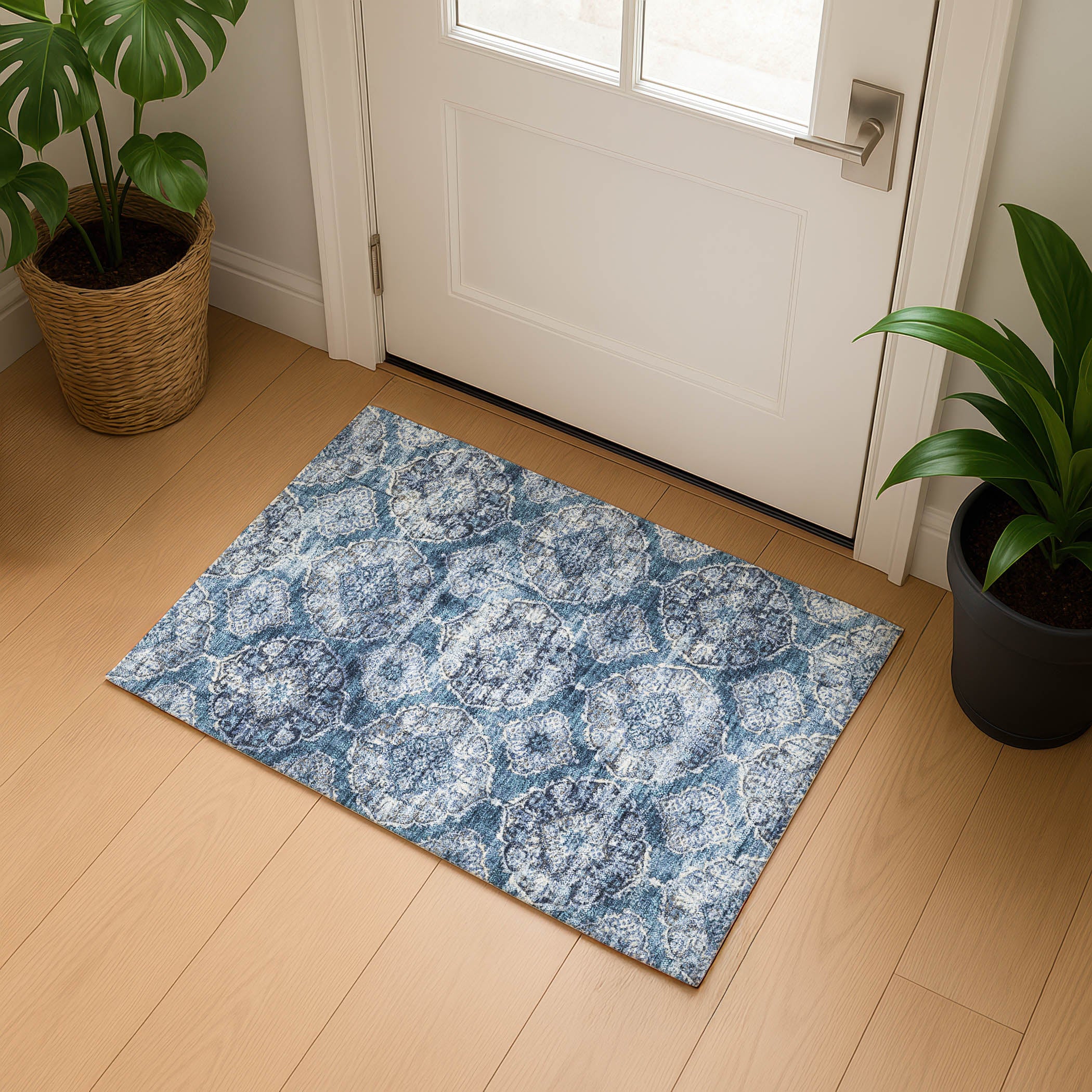 Montevideo Machine Washable Transitional Denim Blue Rug 1'8" x 2'6" #shape_Rectangle