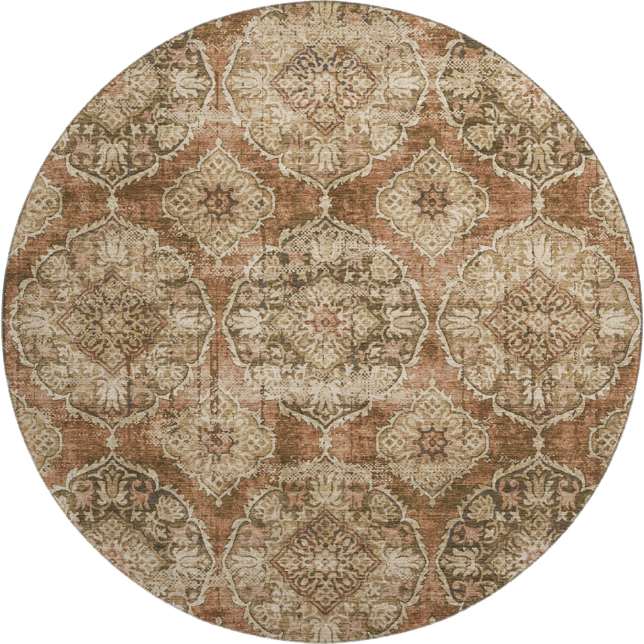 Montevideo Machine Washable Transitional Paprika Orange Rug 8' x 8' #shape_Round