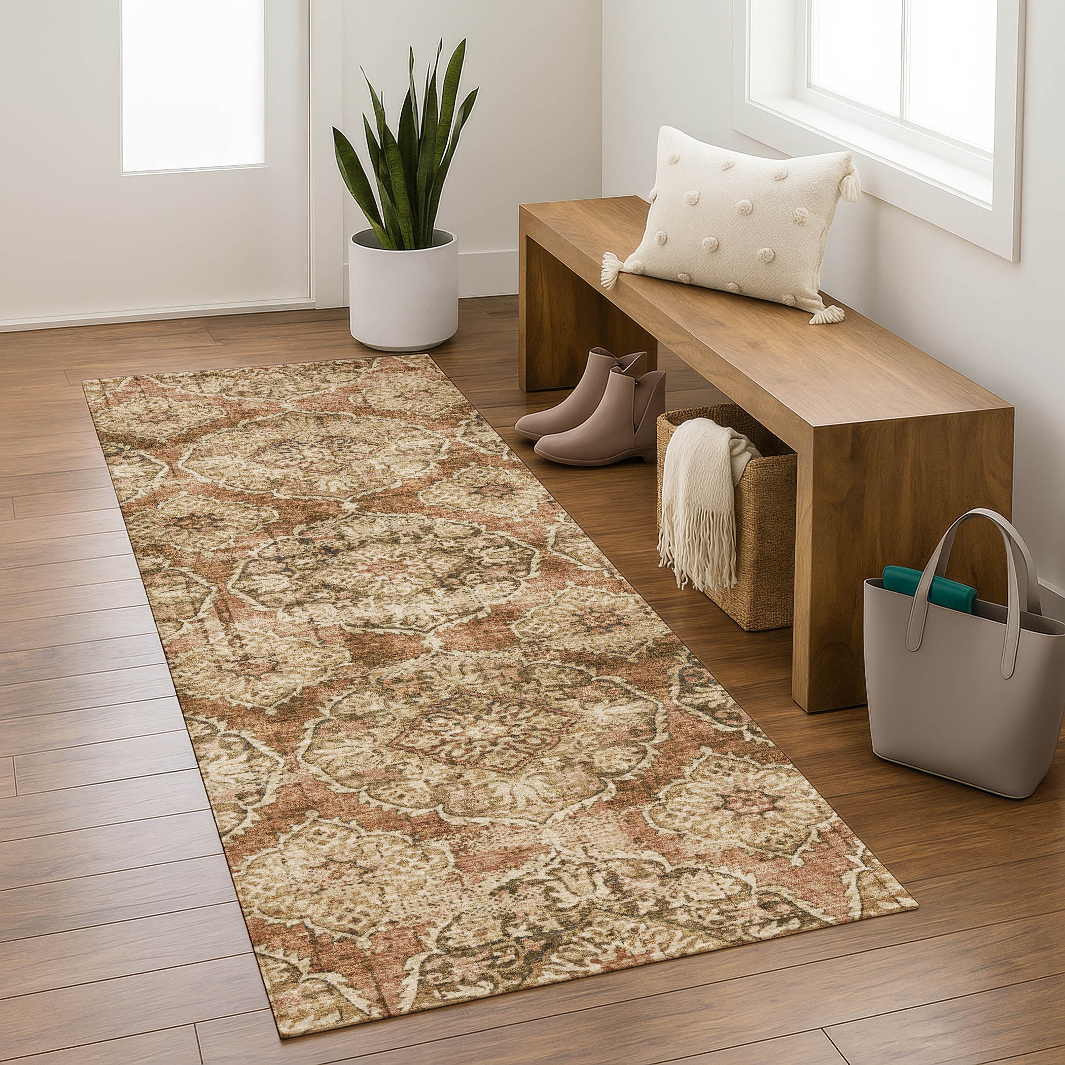 Montevideo Machine Washable Transitional Paprika Orange Rug 2'3" x 7'6" #shape_Runner