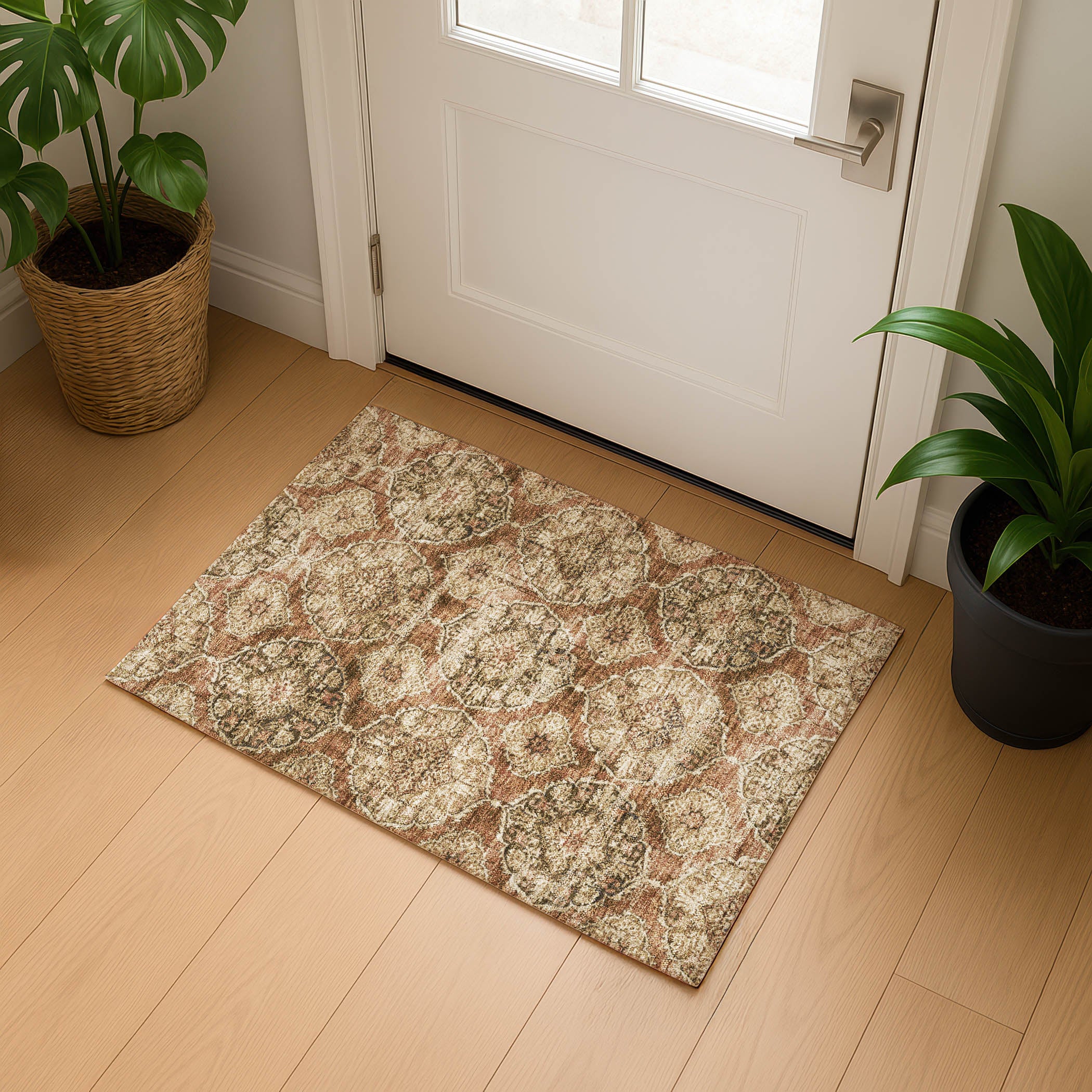 Montevideo Machine Washable Transitional Paprika Orange Rug 1'8" x 2'6" #shape_Rectangle