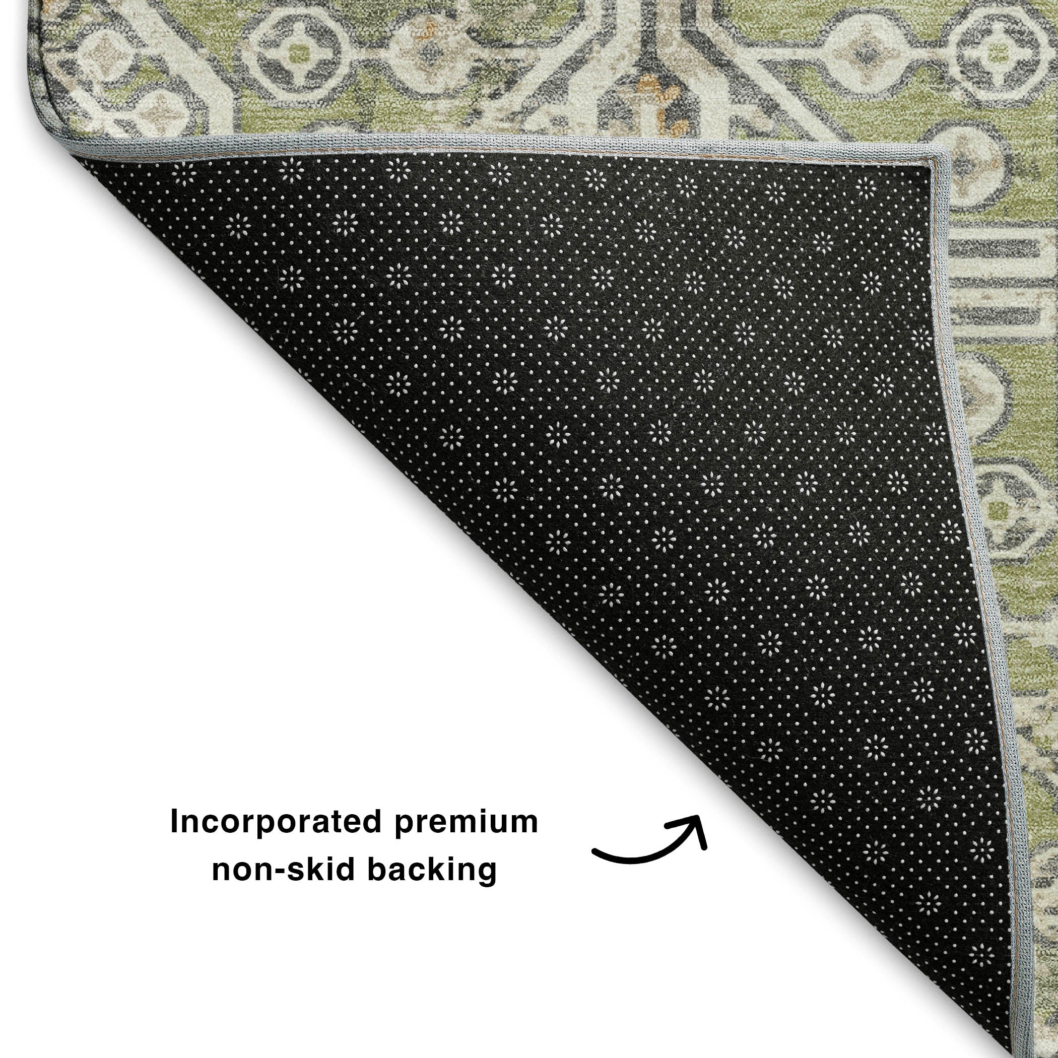 Luang Prabang Machine Washable Traditional Aloe Green Rug 1'8" x 2'6" #shape_Rectangle