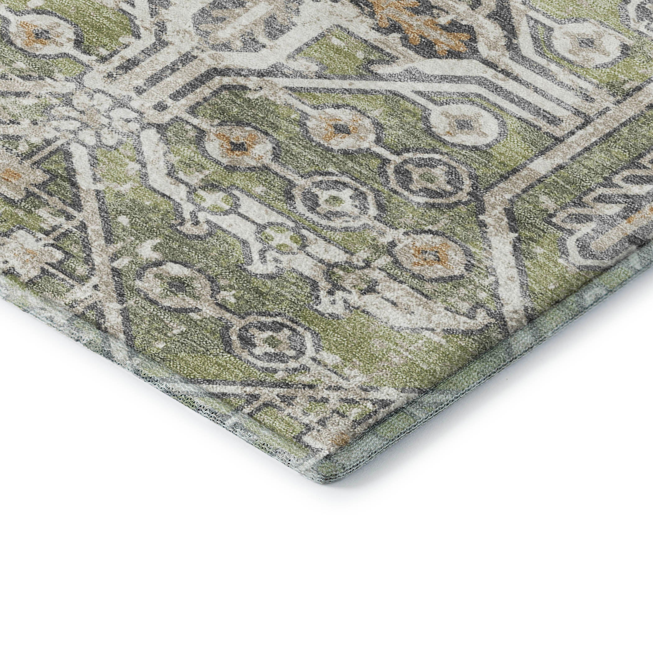 Luang Prabang Machine Washable Traditional Aloe Green Rug 1'8" x 2'6" #shape_Rectangle