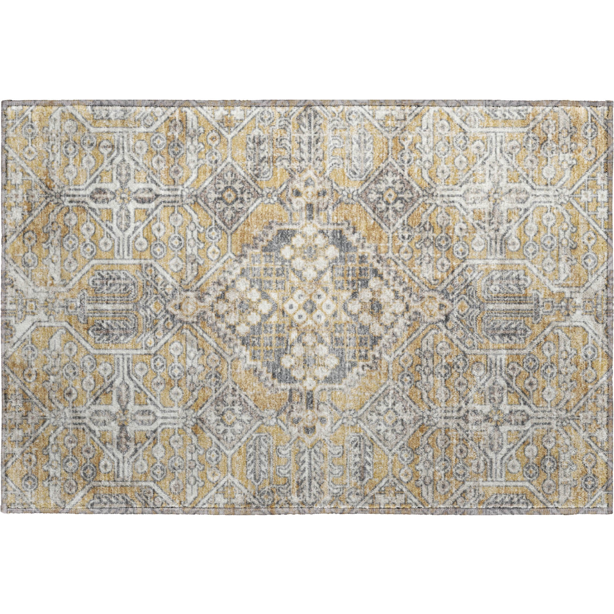 Luang Prabang Machine Washable Traditional Gold Rug 1'8" x 2'6" #shape_Rectangle