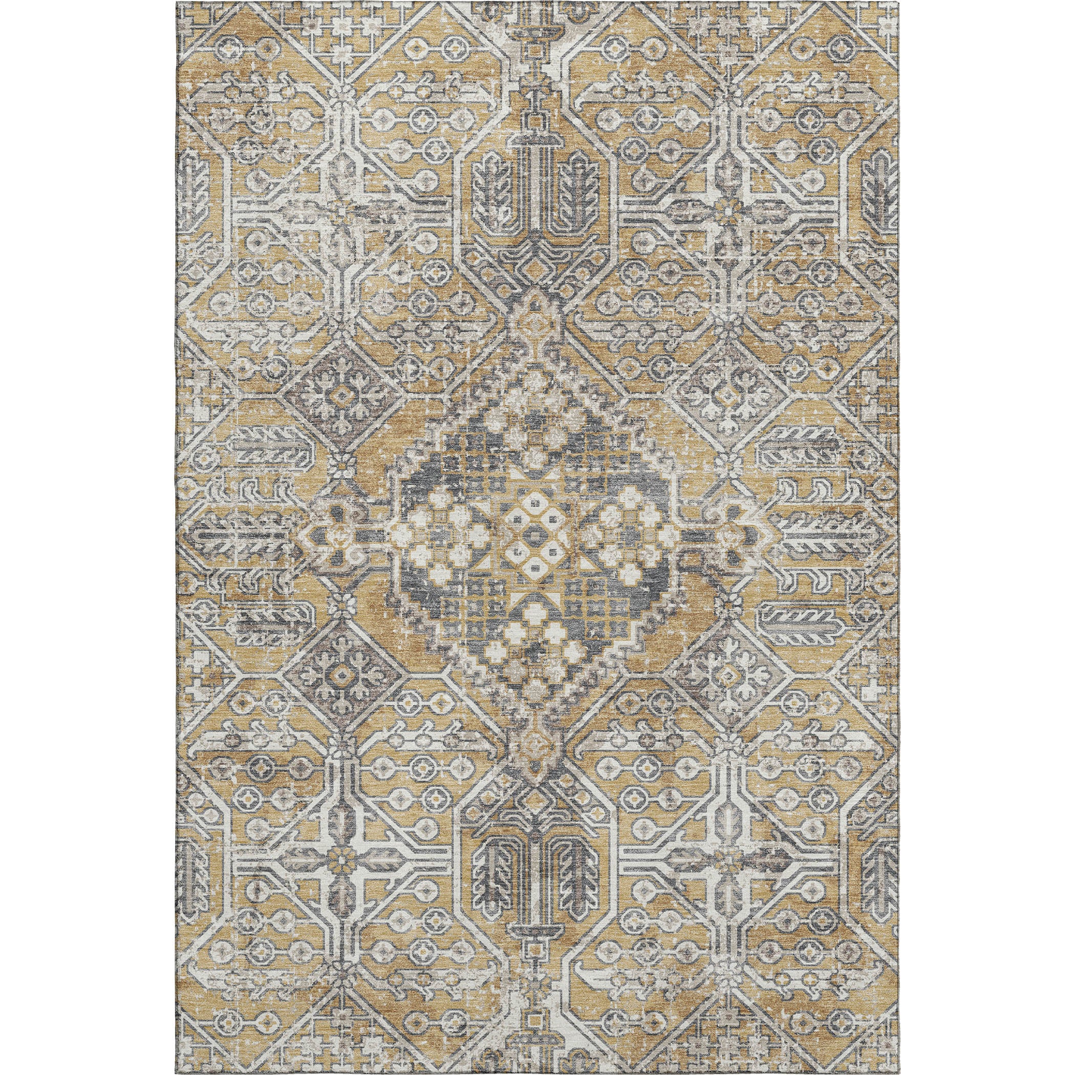Luang Prabang Machine Washable Traditional Gold Rug 2'6" x 3'10" #shape_Rectangle