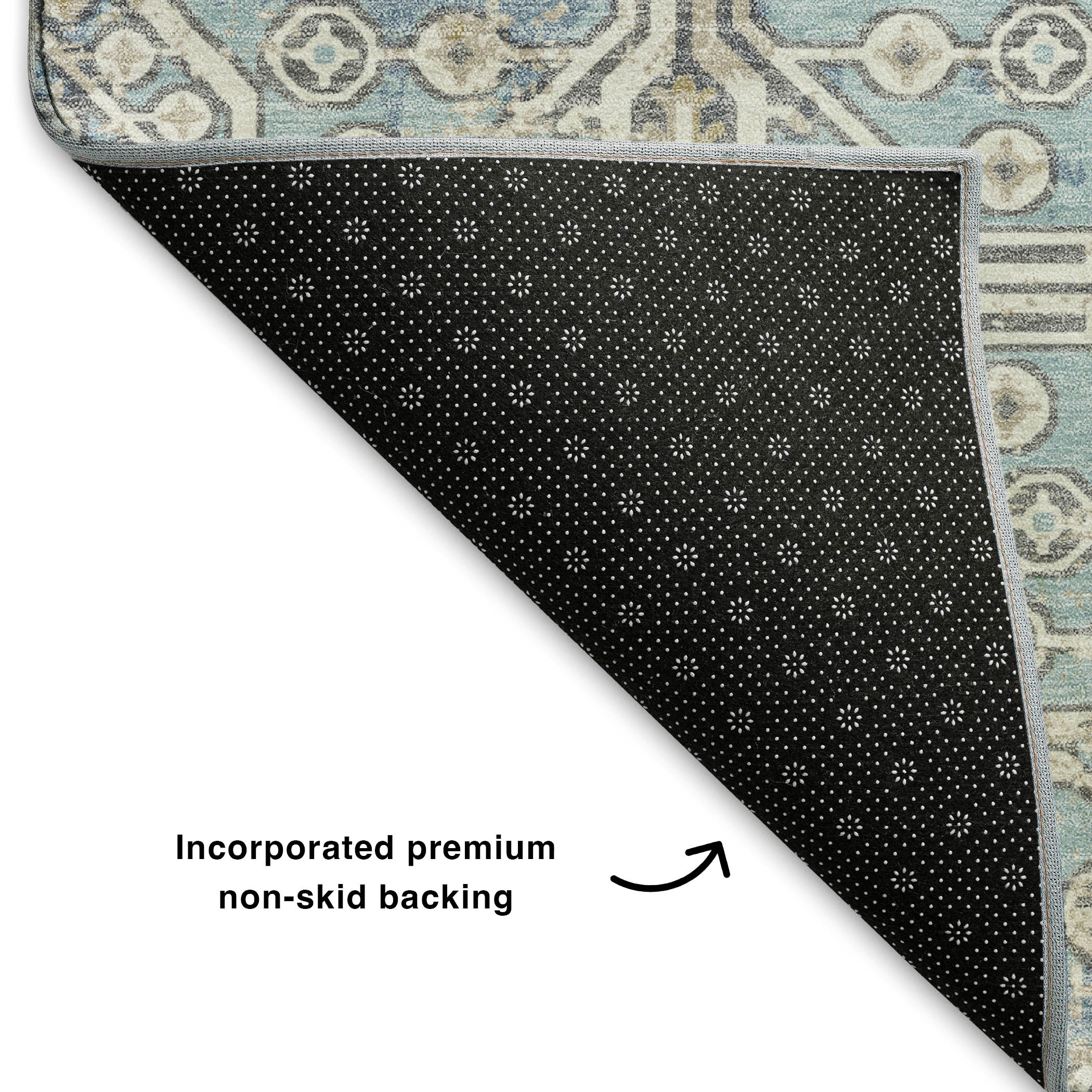 Luang Prabang Machine Washable Traditional Sky Blue Rug 1'8" x 2'6" #shape_Rectangle