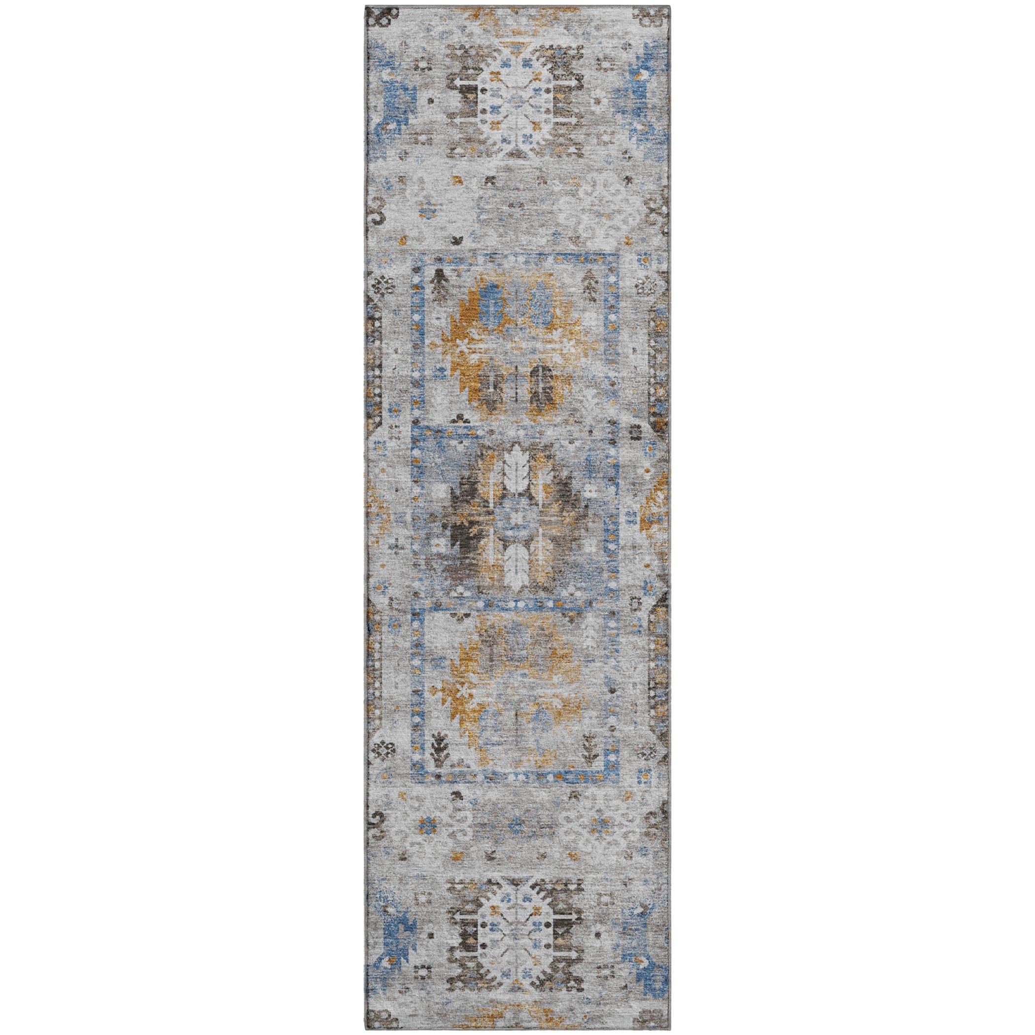Queenstown Machine Washable Transitional Gray Rug 2'3" x 7'6" #shape_Runner