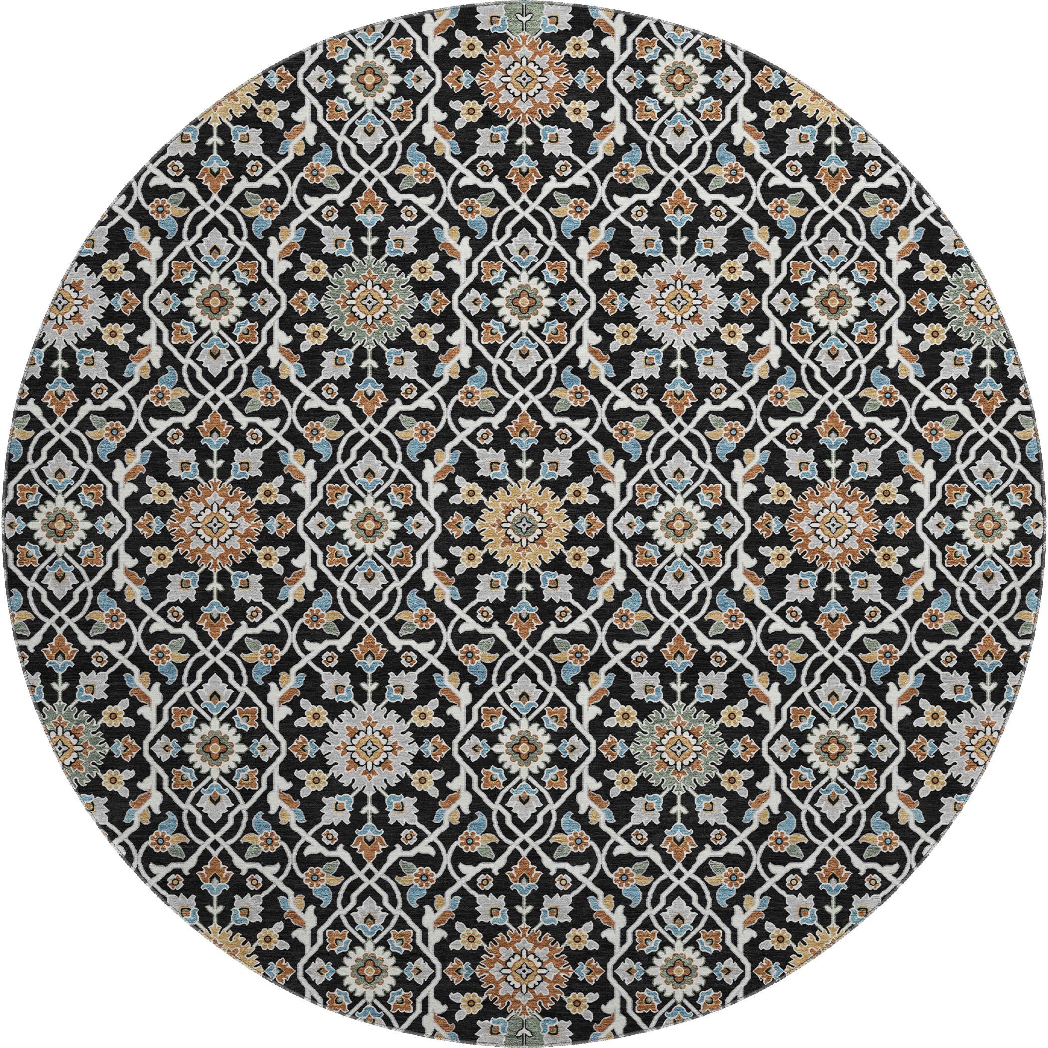 Zanzibar Machine Washable Transitional Black Rug 8' x 8' #shape_Round