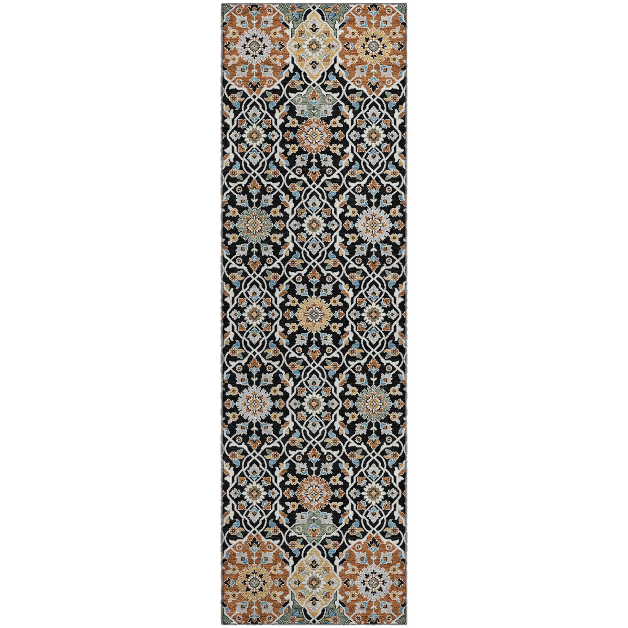 Zanzibar Machine Washable Transitional Black Rug 2'3" x 7'6" #shape_Runner
