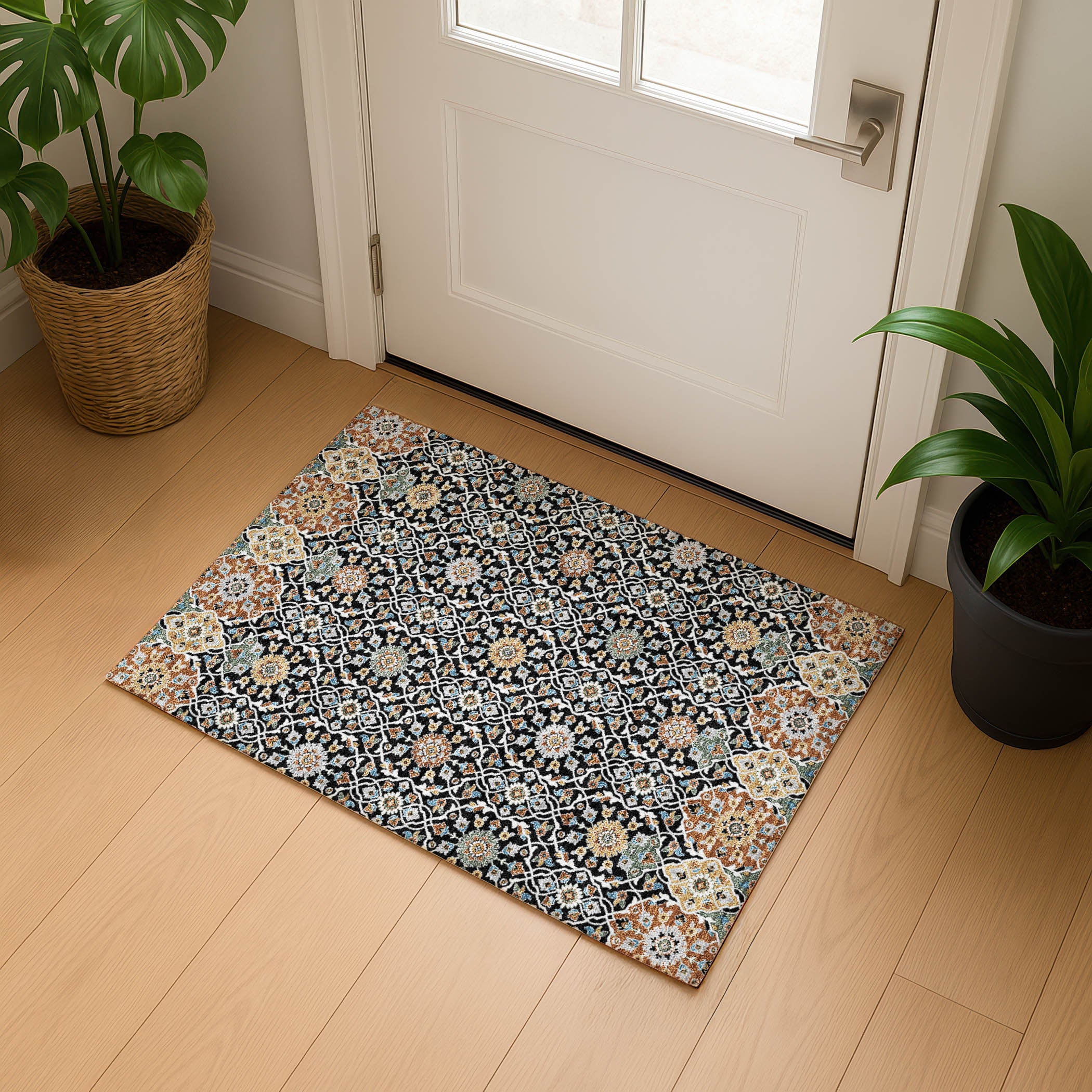 Zanzibar Machine Washable Transitional Black Rug 1'8" x 2'6" #shape_Rectangle