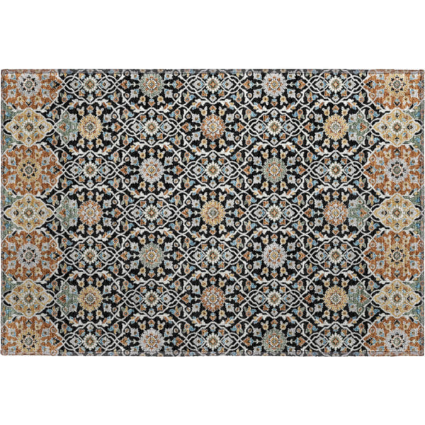 Zanzibar Machine Washable Transitional Black Rug 1'8" x 2'6"