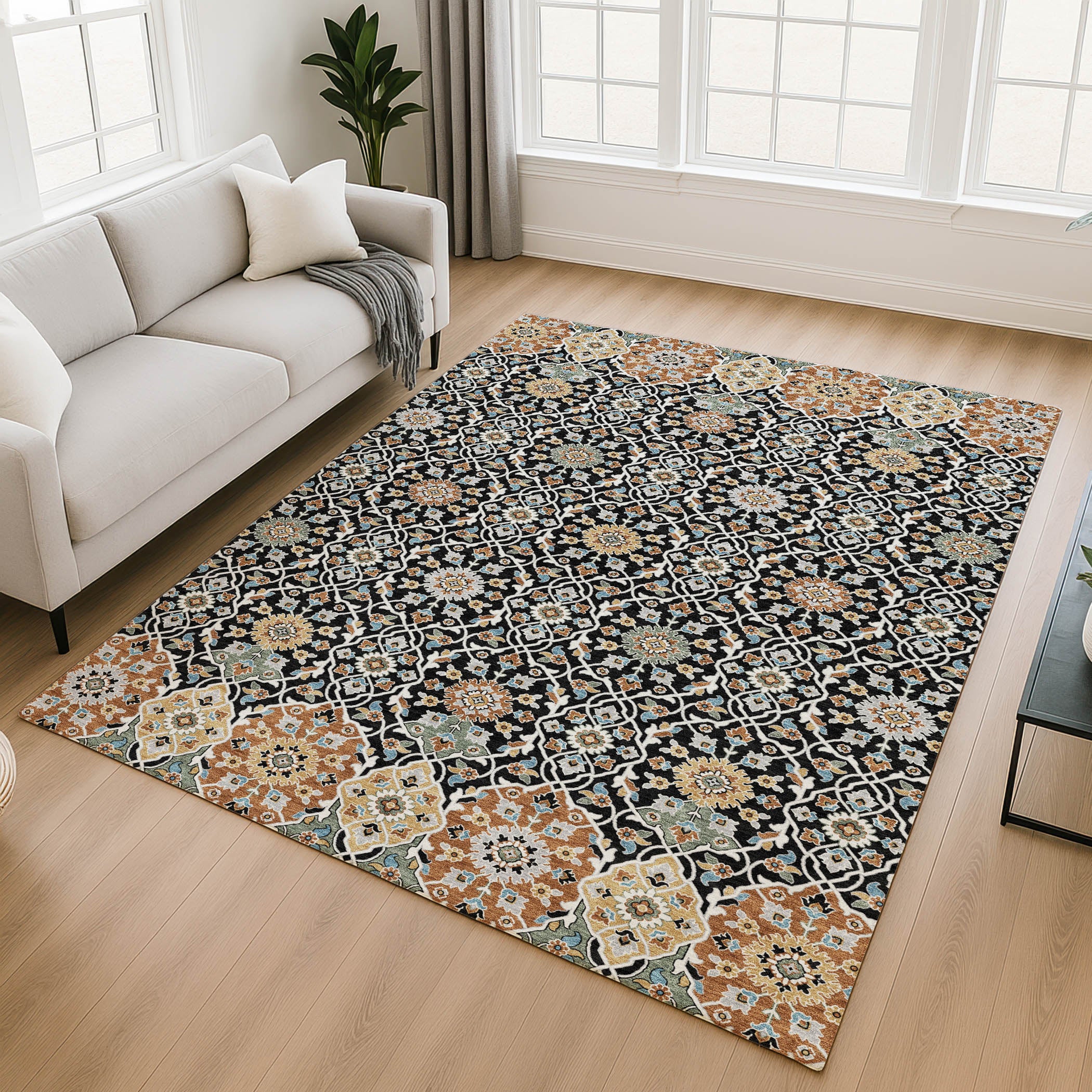 Zanzibar Machine Washable Transitional Black Rug 2'6" x 3'10" #shape_Rectangle