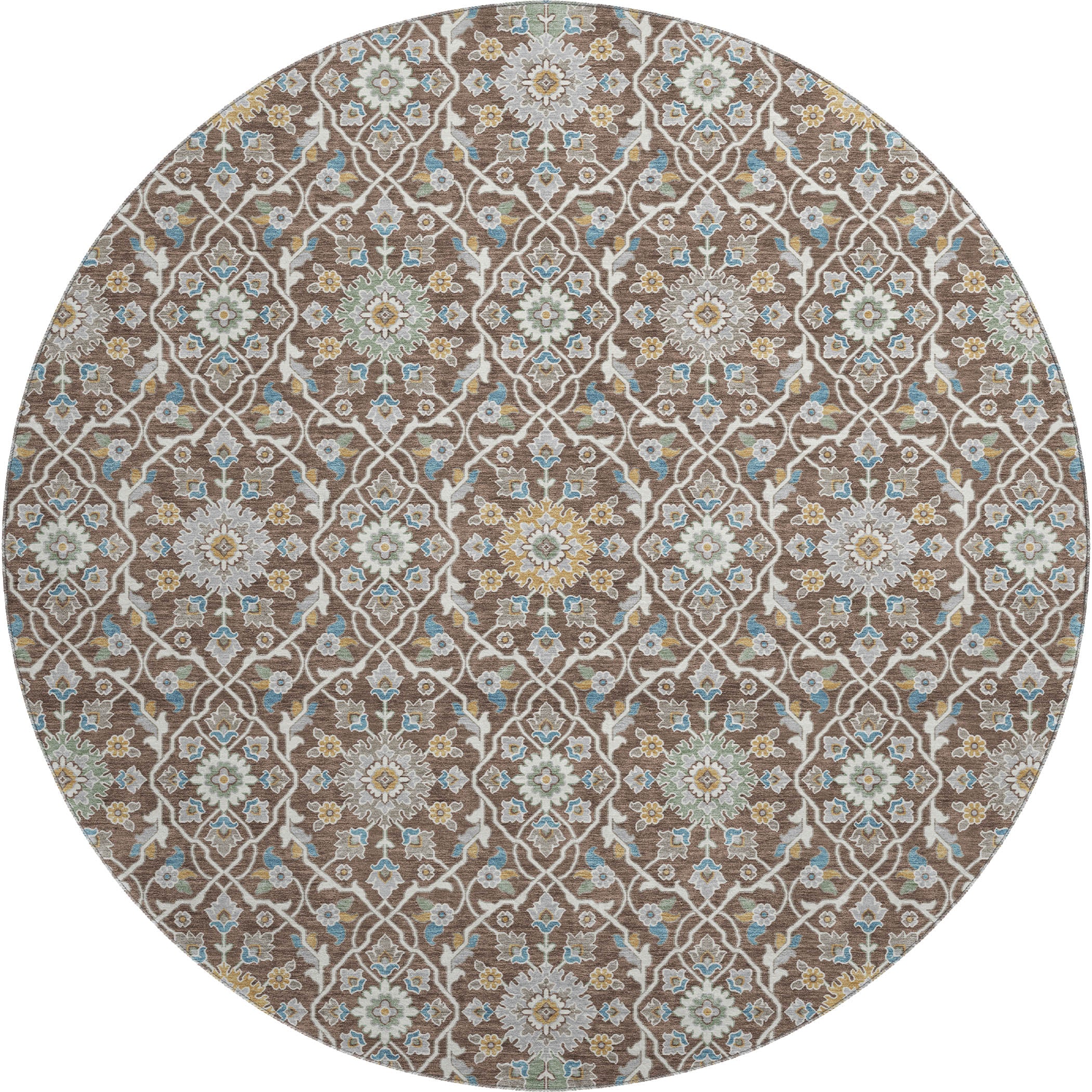 Zanzibar Machine Washable Transitional Chocolate Brown Rug 8' x 8' #shape_Round
