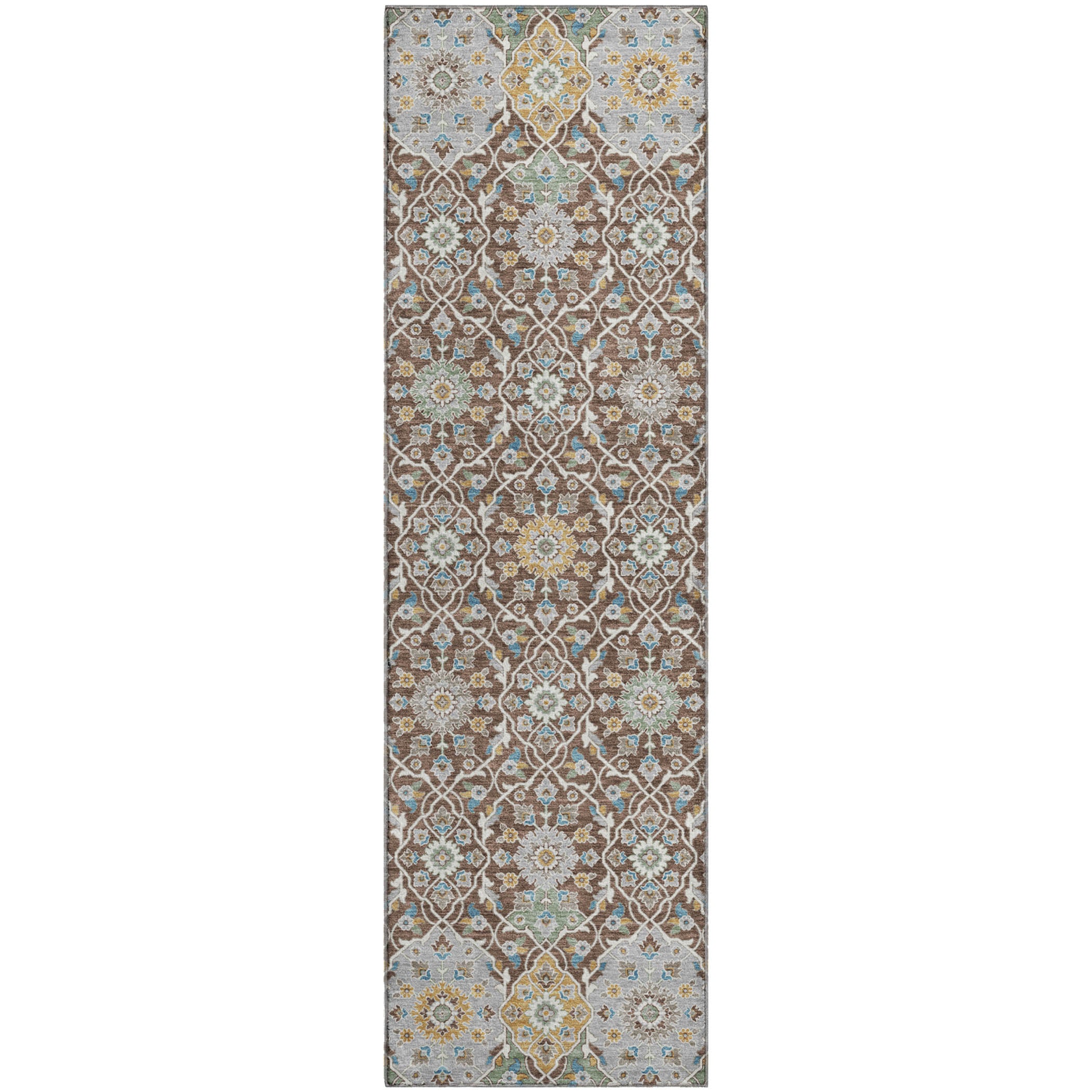 Zanzibar Machine Washable Transitional Chocolate Brown Rug 2'3" x 7'6" #shape_Runner