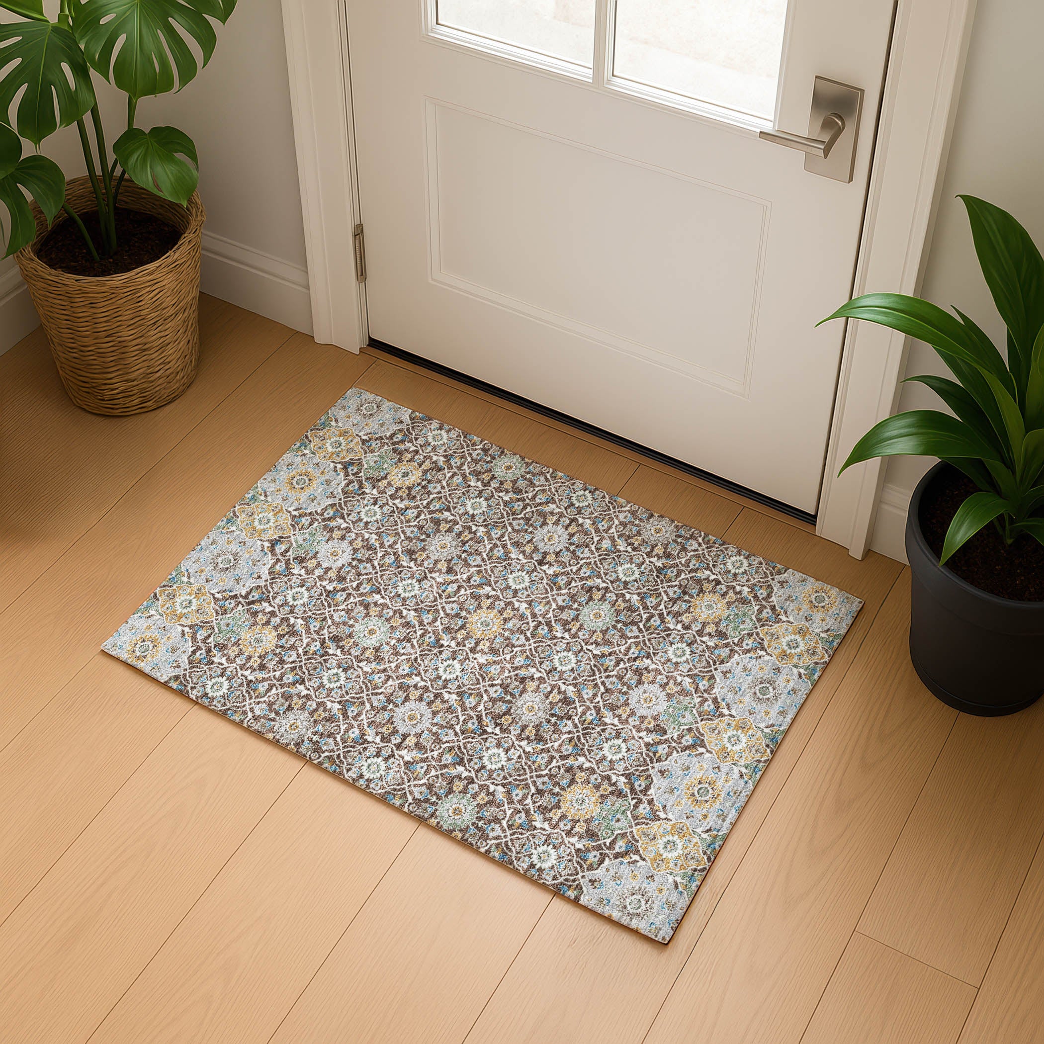 Zanzibar Machine Washable Transitional Chocolate Brown Rug 1'8" x 2'6" #shape_Rectangle