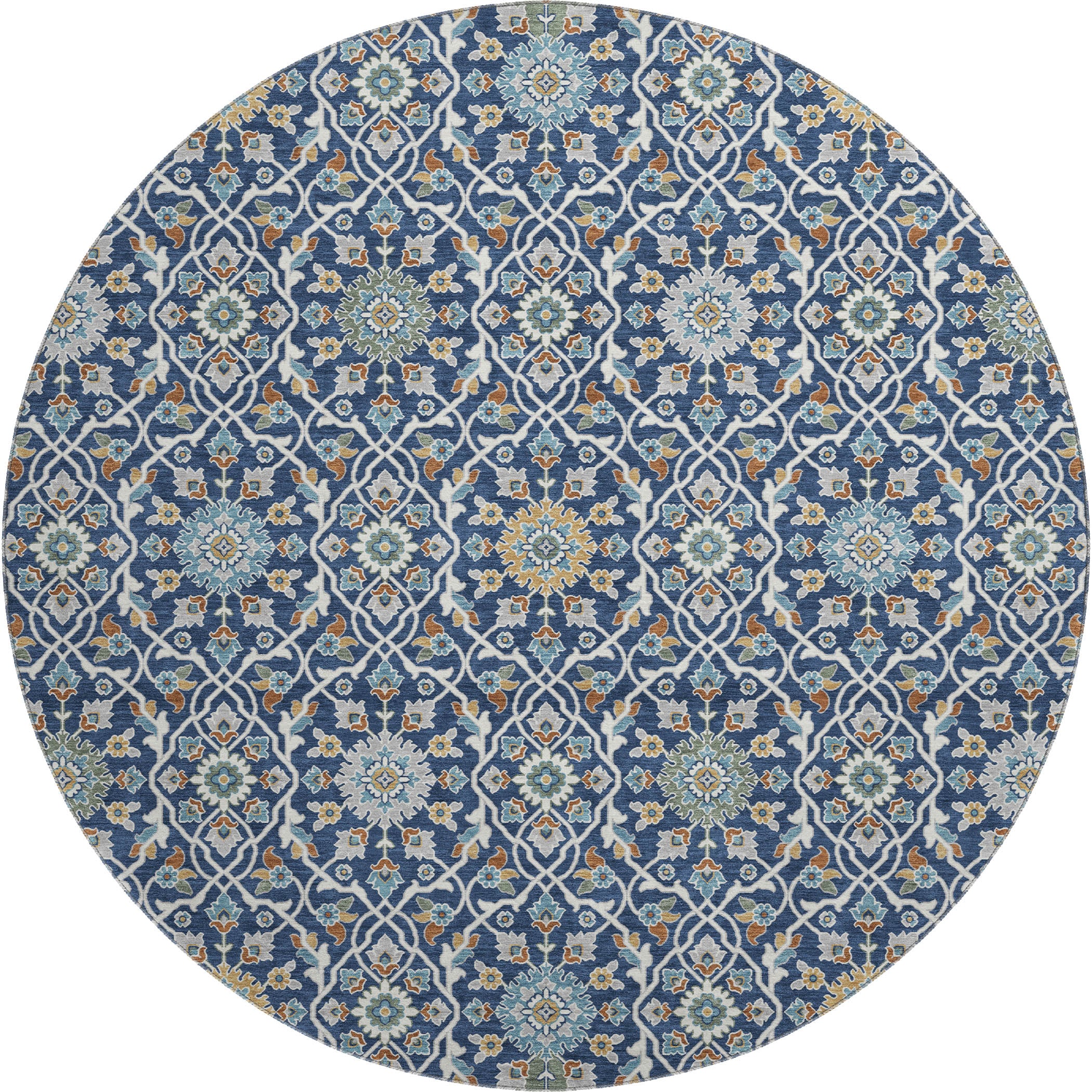 Zanzibar Machine Washable Transitional Navy Blue Rug 8' x 8' #shape_Round