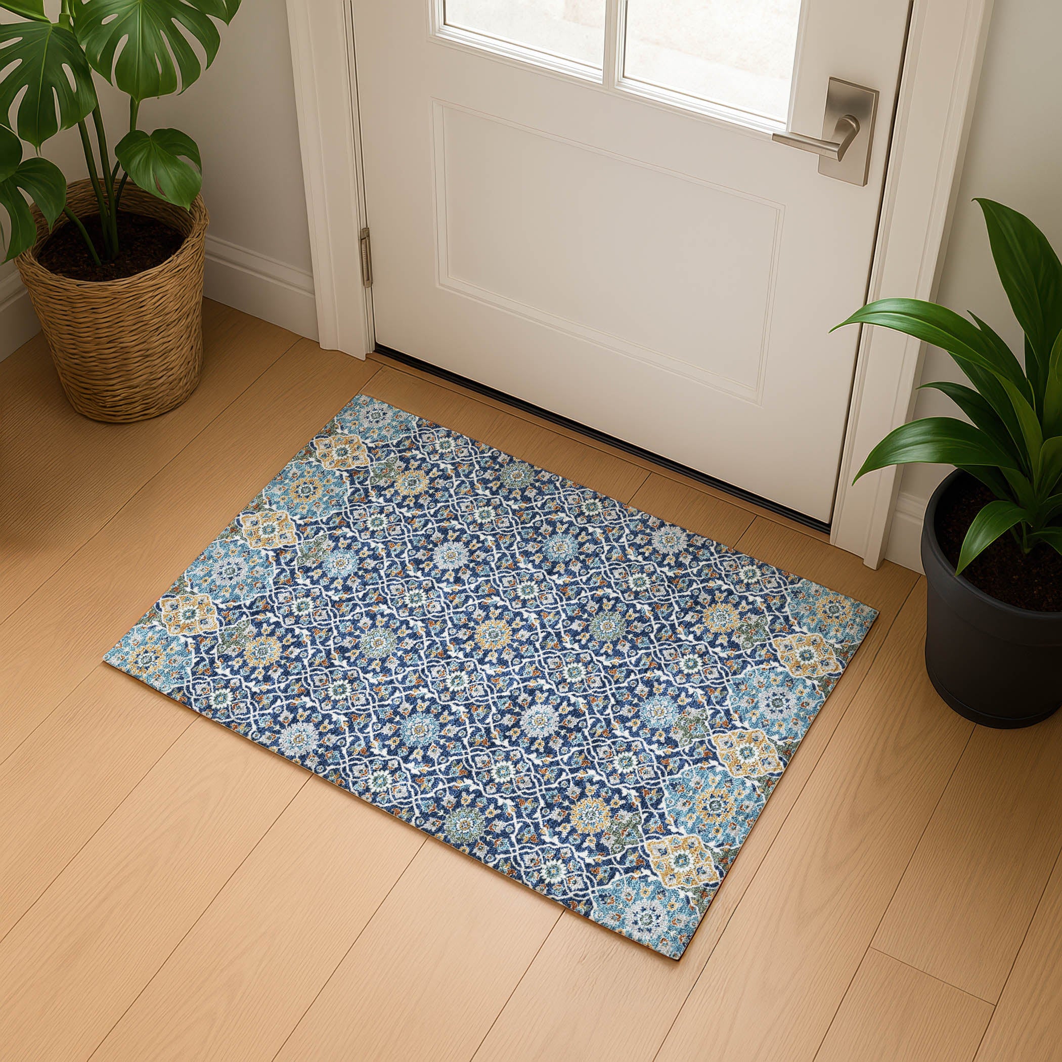 Zanzibar Machine Washable Transitional Navy Blue Rug 1'8" x 2'6" #shape_Rectangle