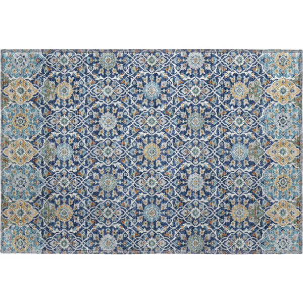 Zanzibar Machine Washable Transitional Navy Blue Rug 1'8" x 2'6"