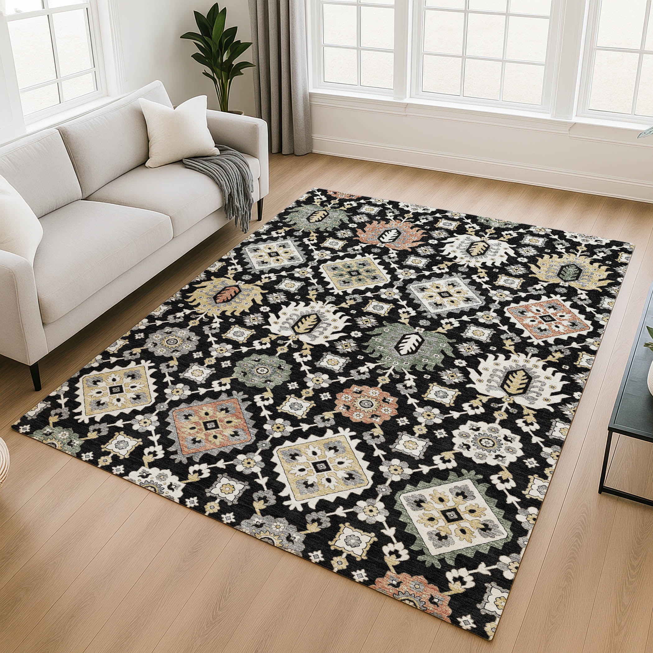 Bern Machine Washable Transitional Black Rug 2'6" x 3'10" #shape_Rectangle