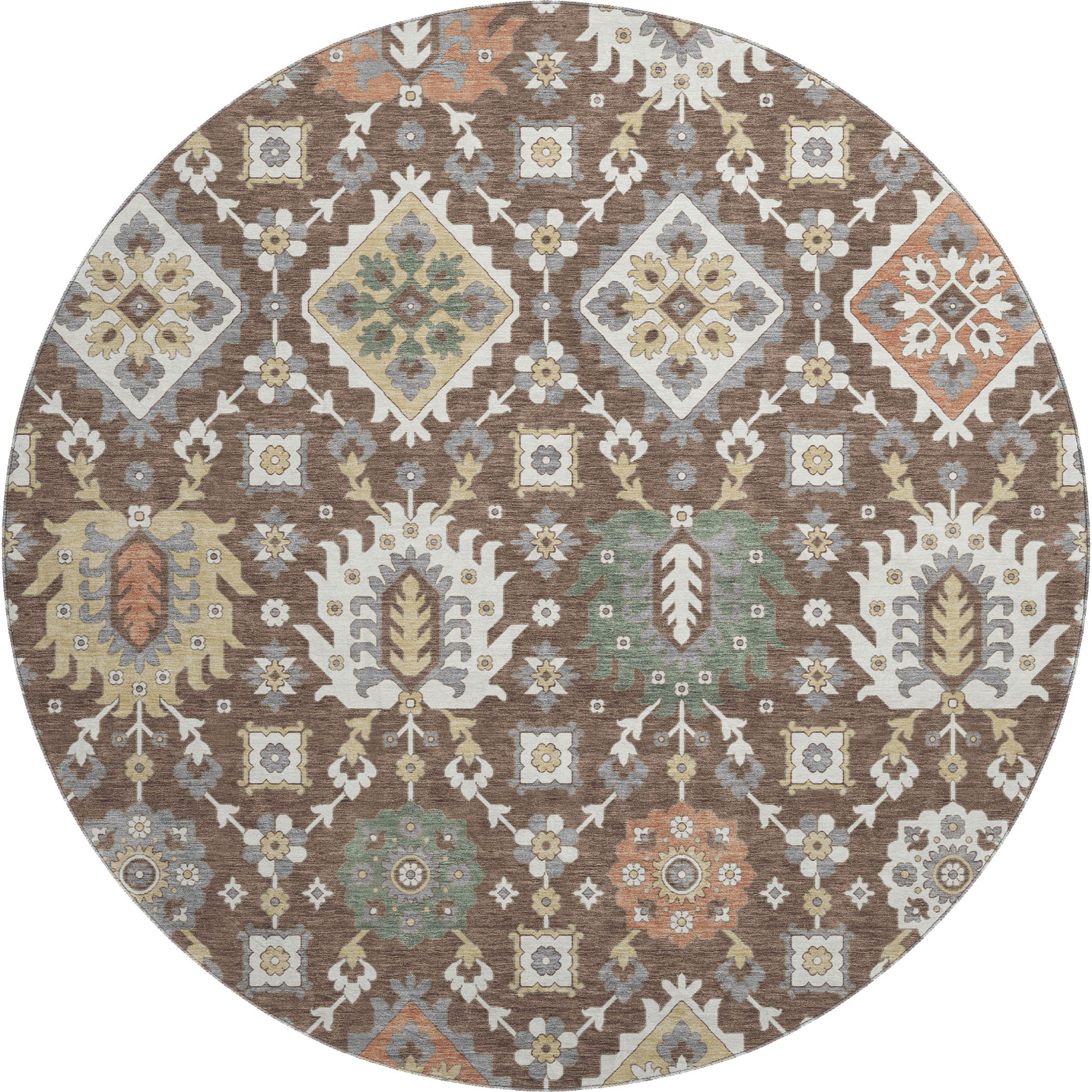 Bern Machine Washable Transitional Chocolate Brown Rug 8' x 8' #shape_Round
