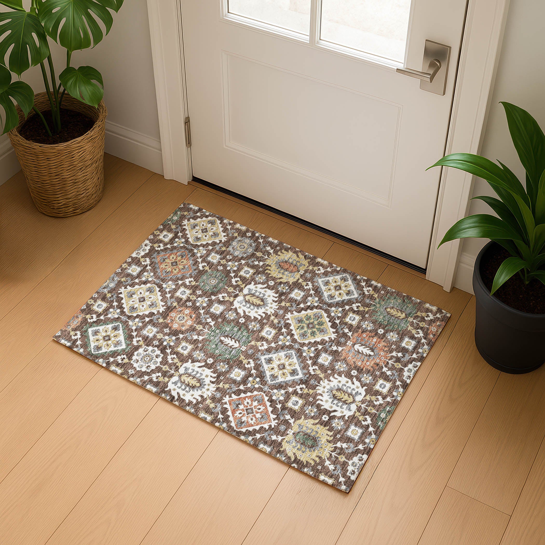 Bern Machine Washable Transitional Chocolate Brown Rug 1'8" x 2'6" #shape_Rectangle