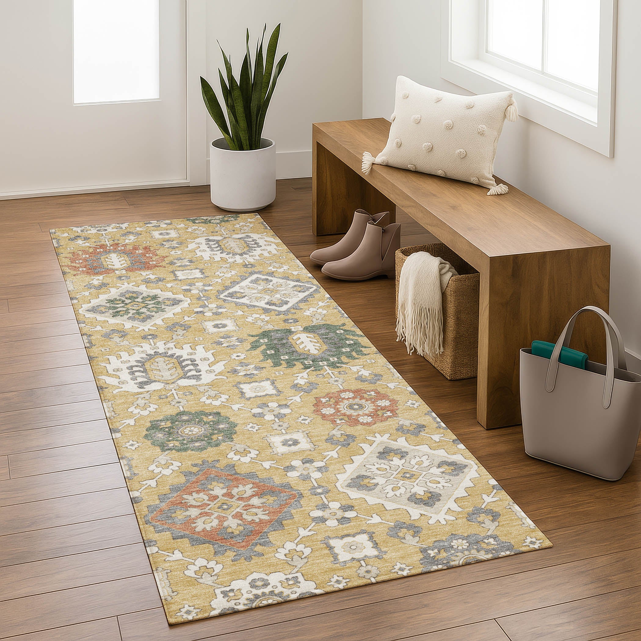 Bern Machine Washable Transitional Gold Rug 2'3" x 7'6" #shape_Runner