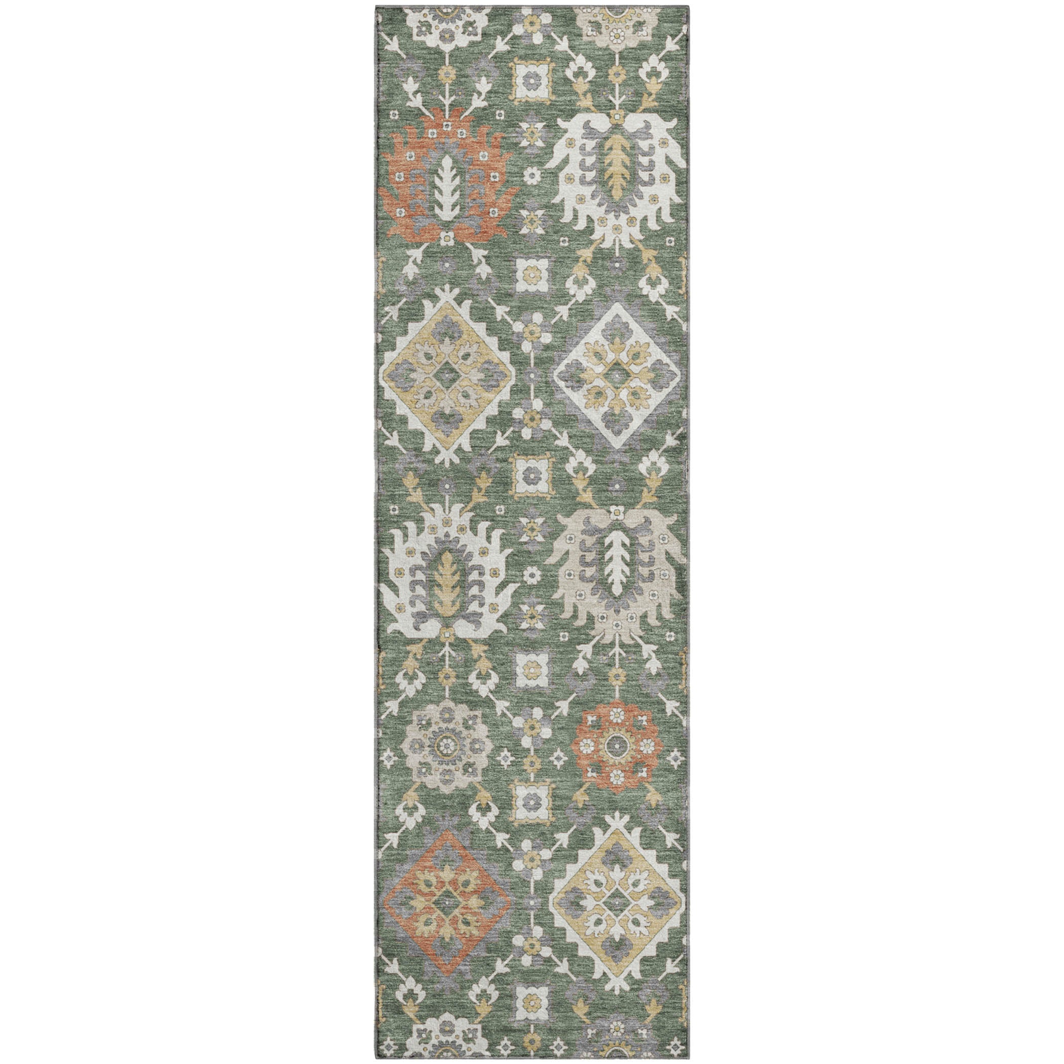 Bern Machine Washable Transitional Green Rug 2'3" x 7'6" #shape_Runner
