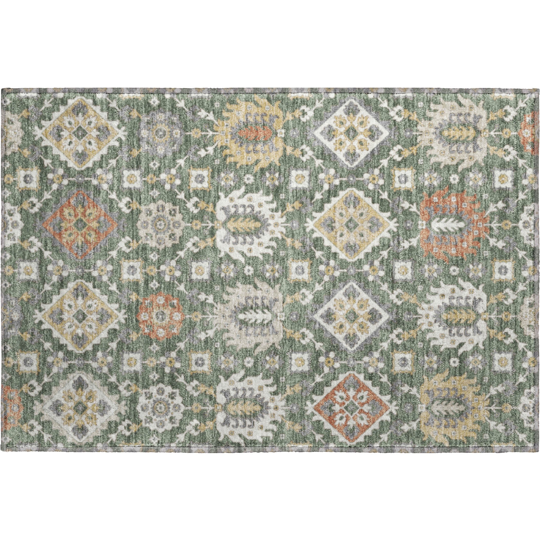 Bern Machine Washable Transitional Green Rug 1'8" x 2'6" #shape_Rectangle